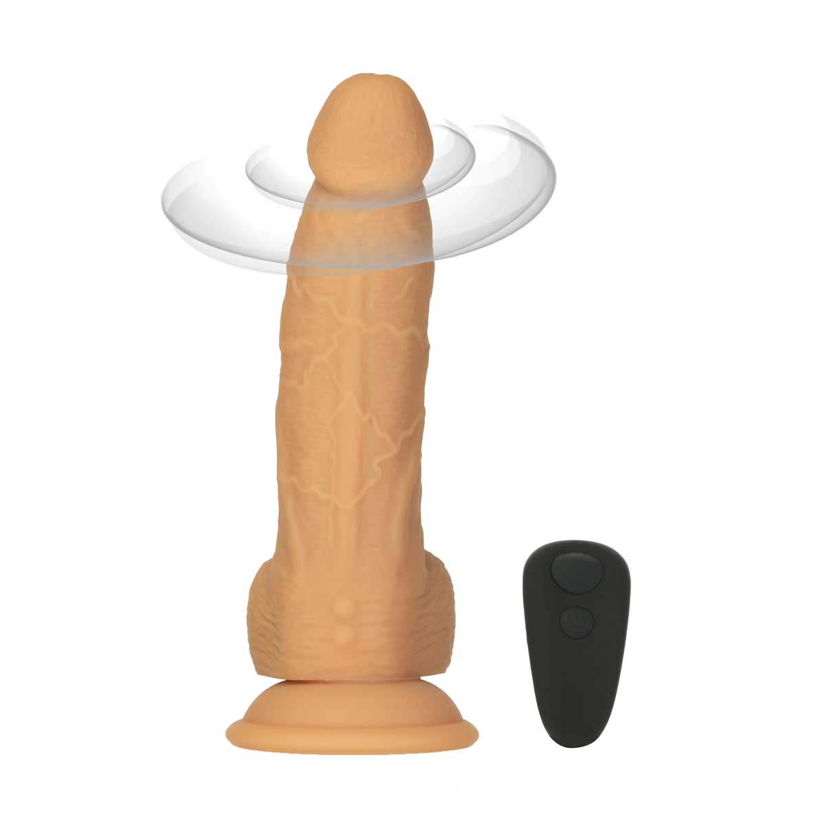 NAKED ADDICTION - Rotating & Vibrating Silicone Dong with Remote - 8" - Caramel