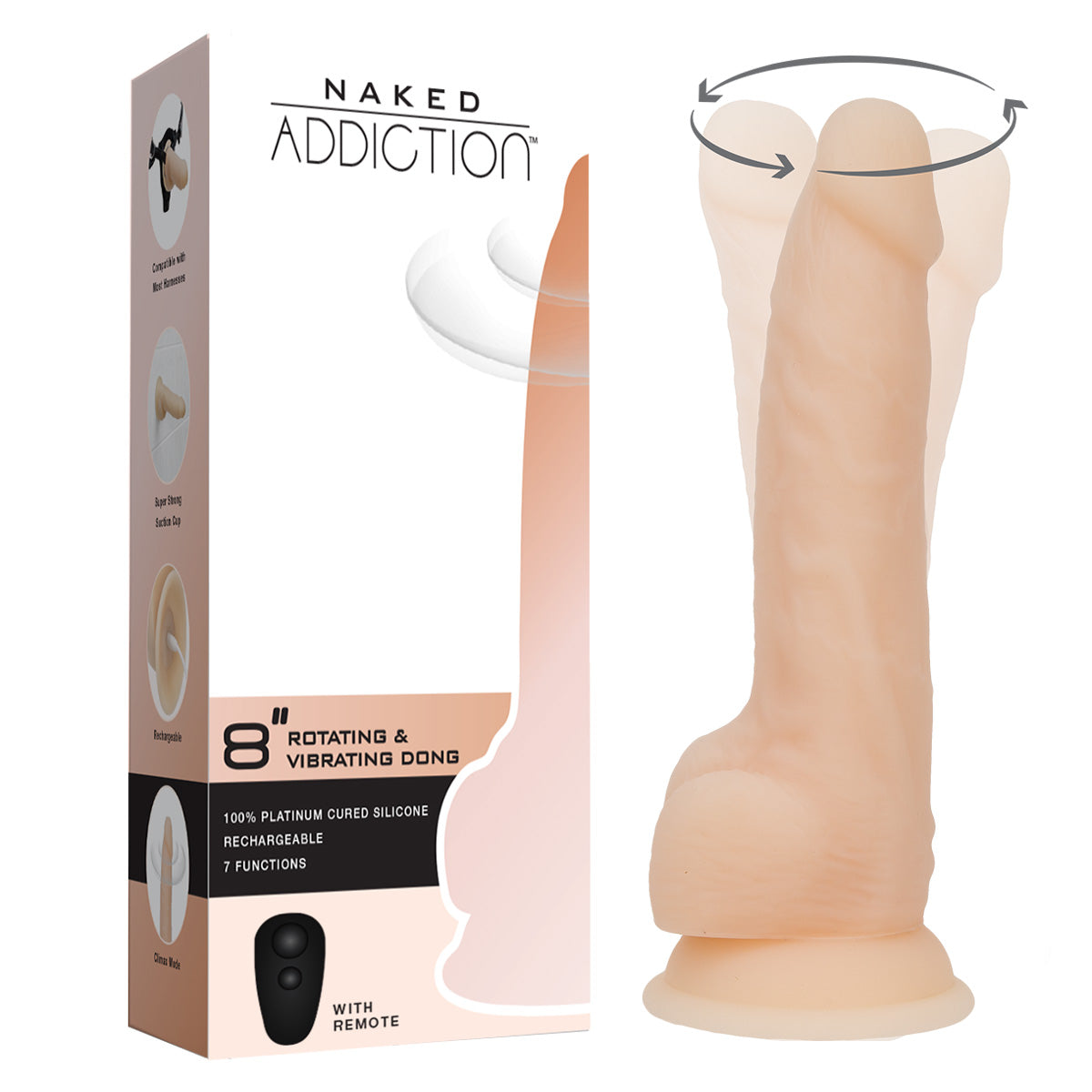 Naked Addiction - 8" Rotating & Vibrating Dildo with Remote - Vanilla