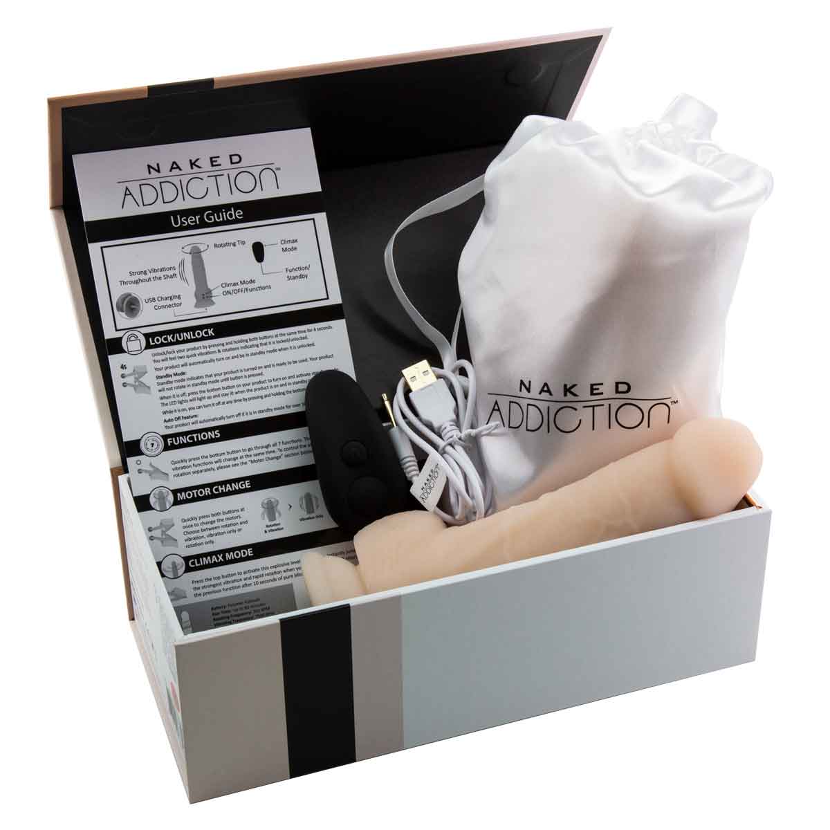 Naked Addiction - 7" Rotating & Vibrating Dildo with Remote Control - Beige