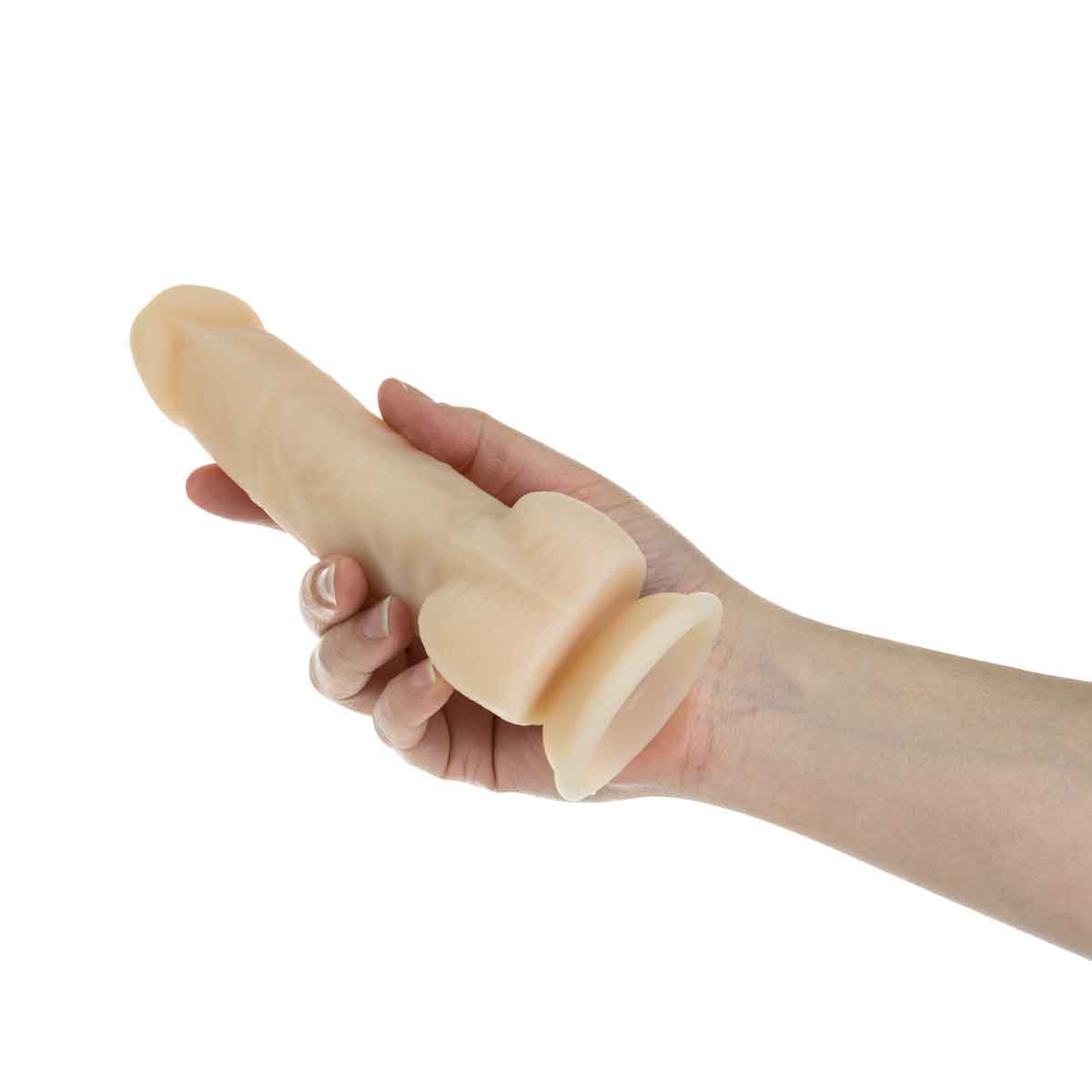 NAKED ADDICTION - Rotating & Vibrating Silicone Dong with Remote - 7" - Beige
