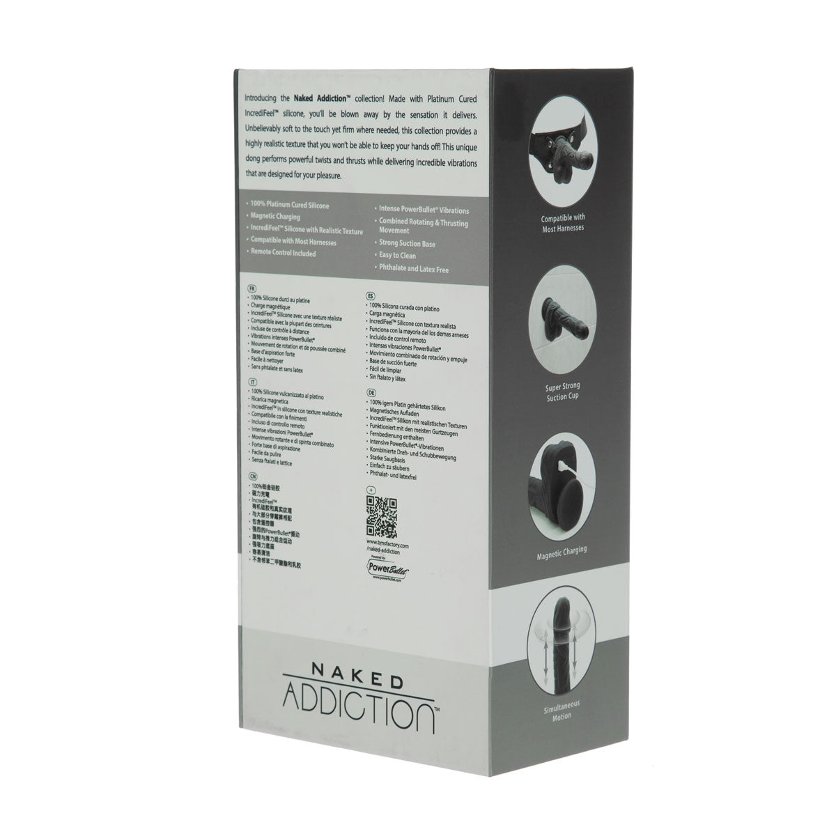NAKED ADDICTION - Rotating, & Vibrating Thrusting Silicone Dong with Remote - 8.6" - Noir