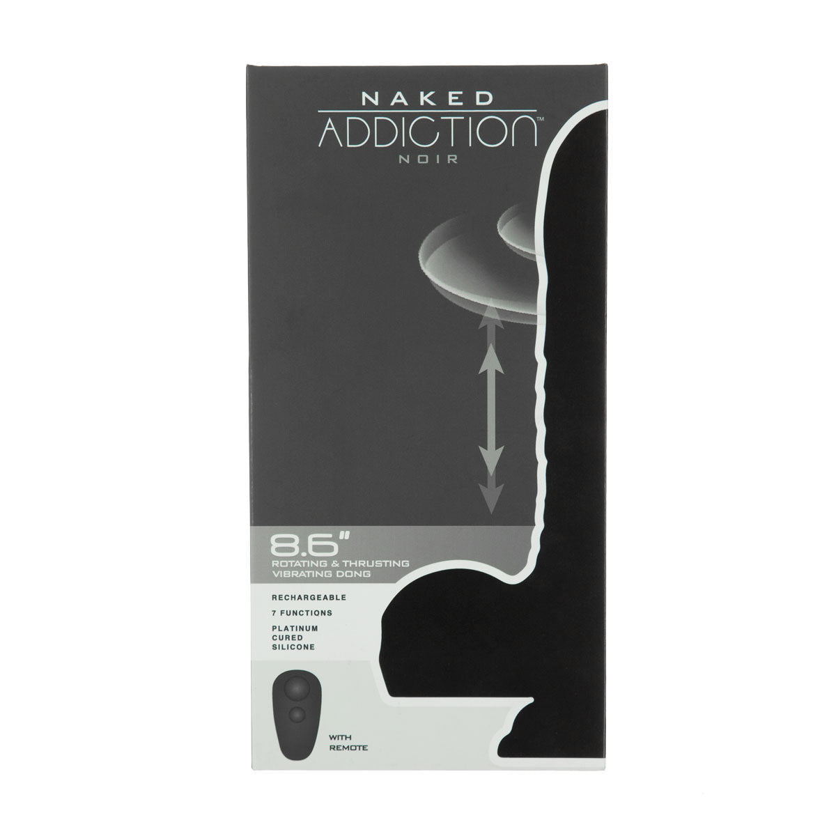NAKED ADDICTION - Rotating, & Vibrating Thrusting Silicone Dong with Remote - 8.6" - Noir