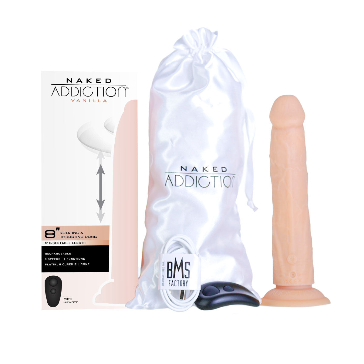 Naked Addiction - 8" Rotating & Thrusting Dong - Vanilla