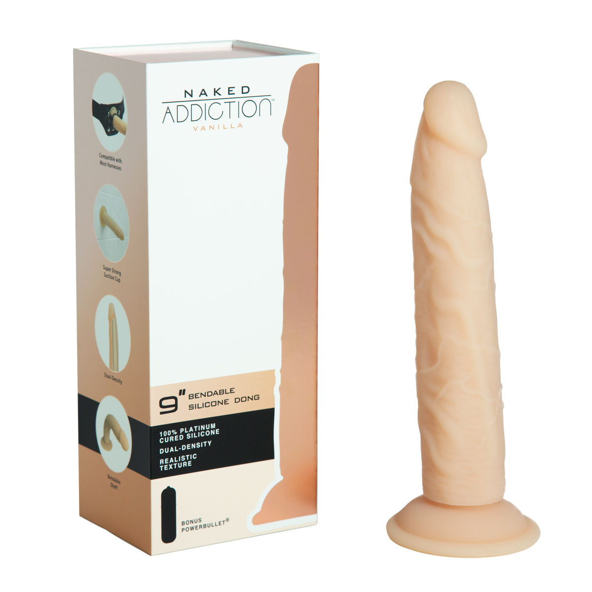 Naked Addiction - Godemichet courbé double densité en silicone de 23 cm - Vanille