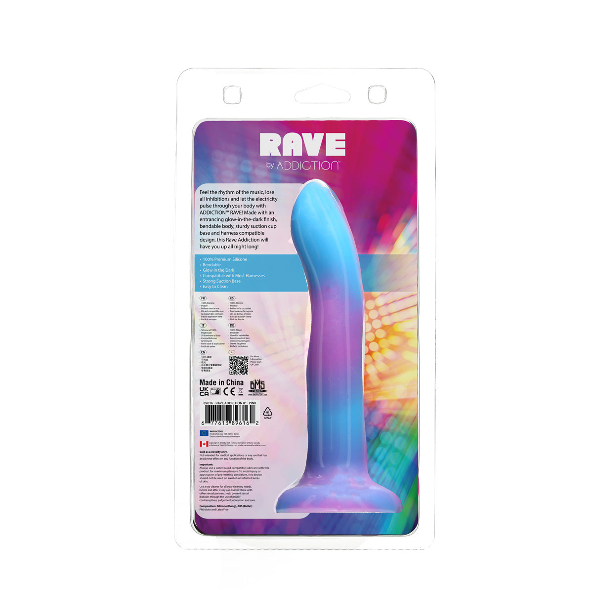 Rave by Addiction - Godemichet phosphorescent 8" - Bleu violet