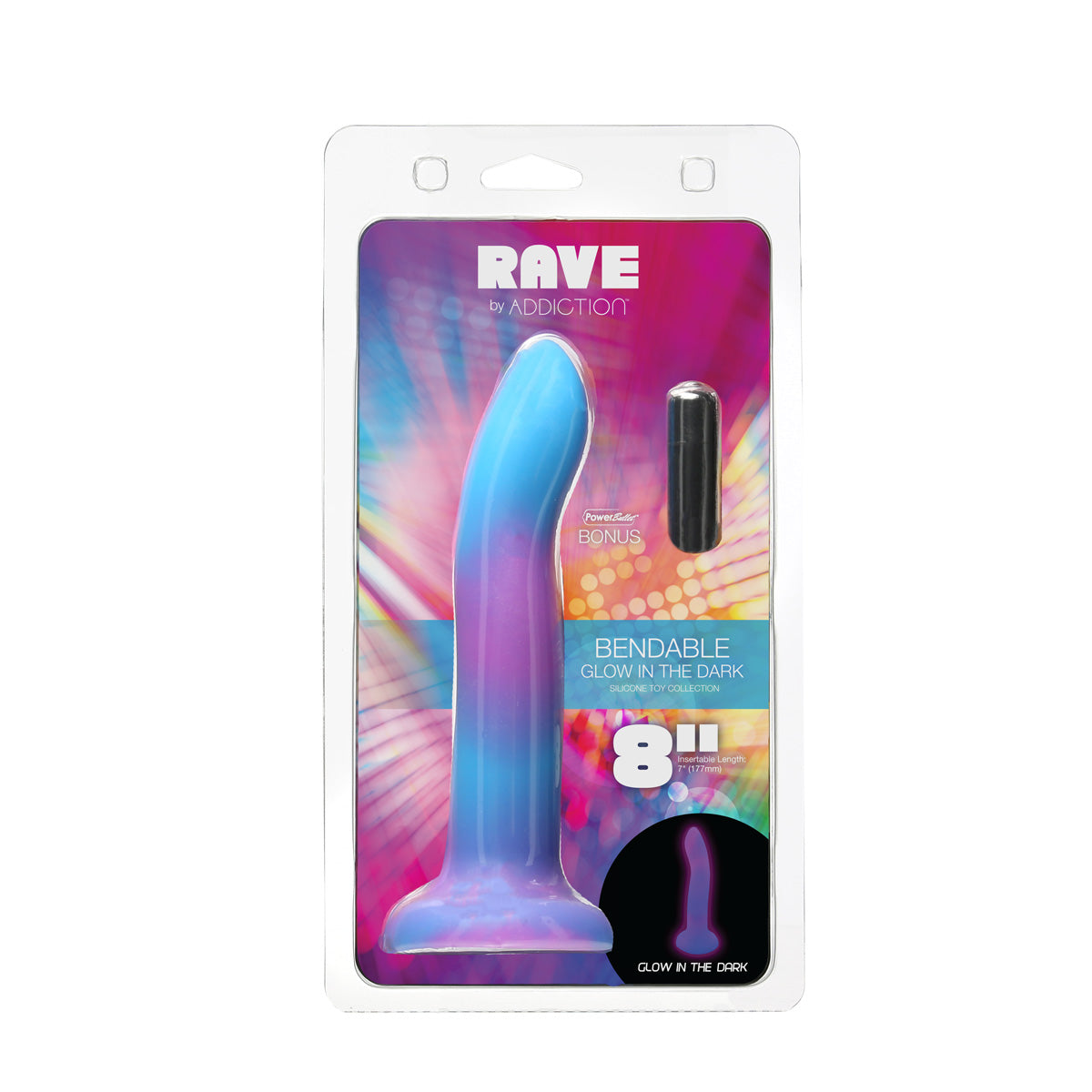 Rave by Addiction - Godemichet phosphorescent 8" - Bleu violet