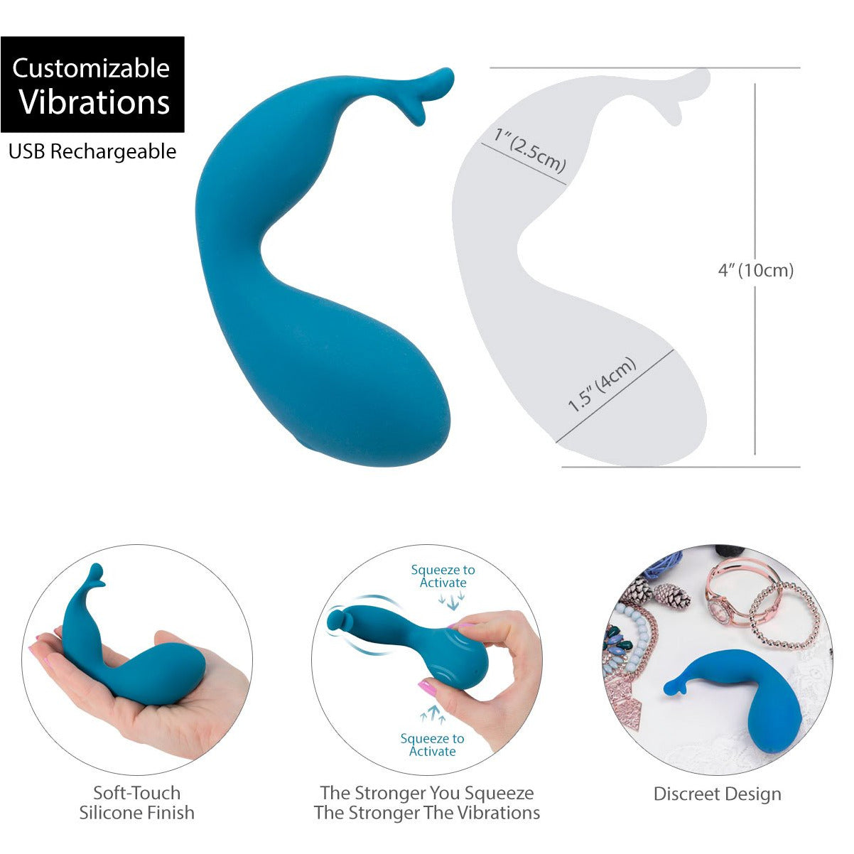 Swan - Kiss - Squeeze Control Stimulateur Clitoridien - Rechargeable - Bleu Sarcelle