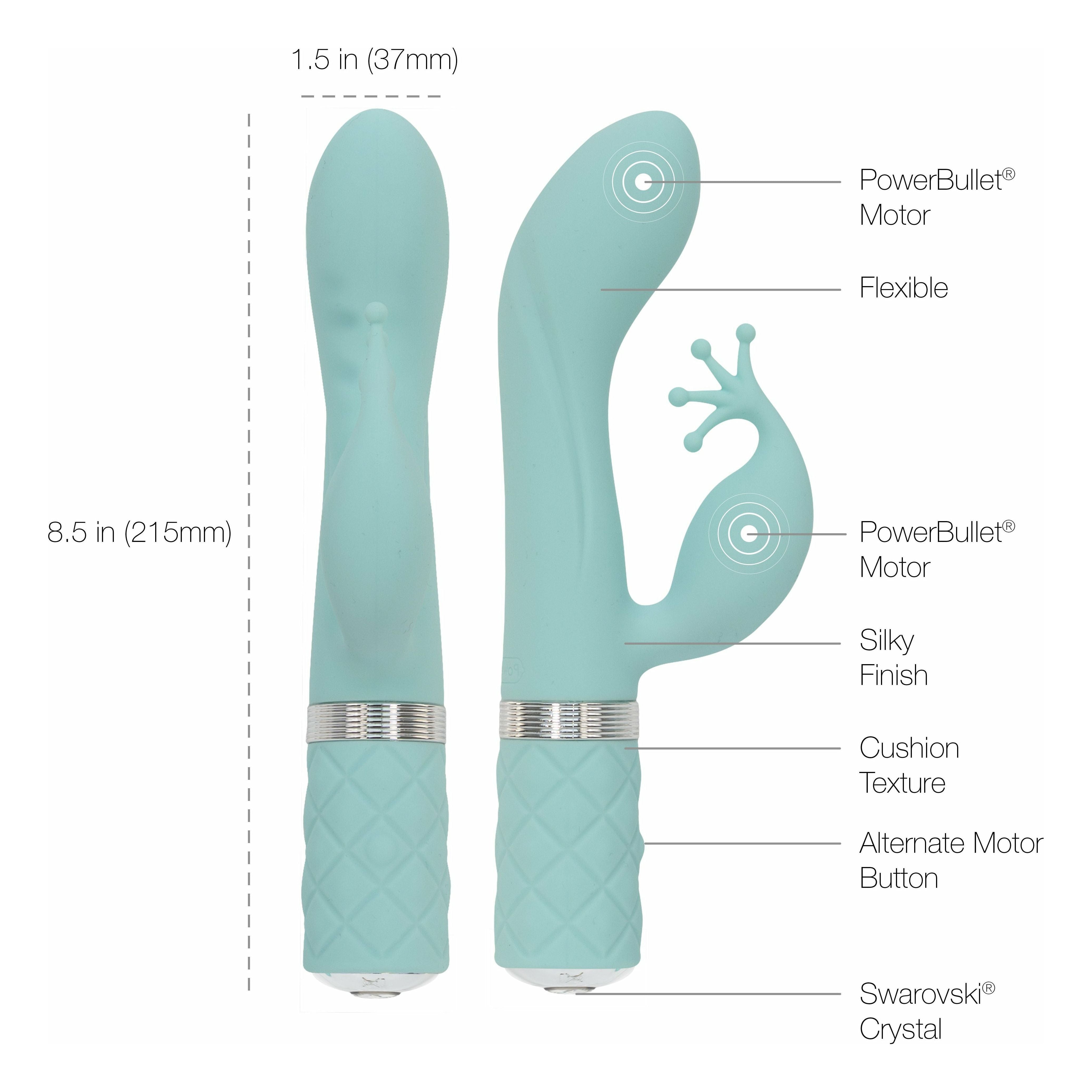 Pillow Talk - Double Vibromasseur Kinky - Rechargeable - Bleu sarcelle