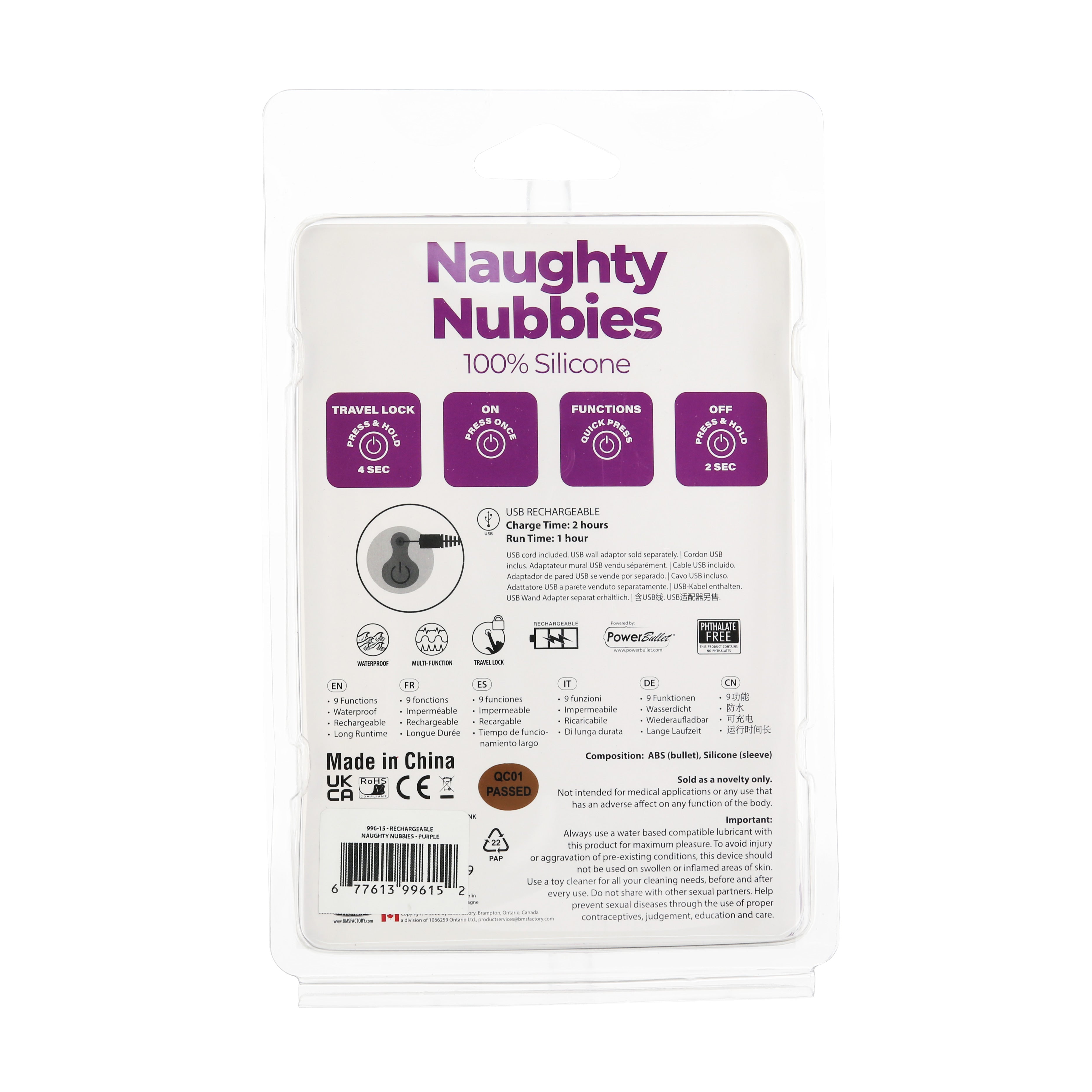 PowerBullet Rechargeable Naughty Nubbies - Doigt-vibreur en silicone - Violet