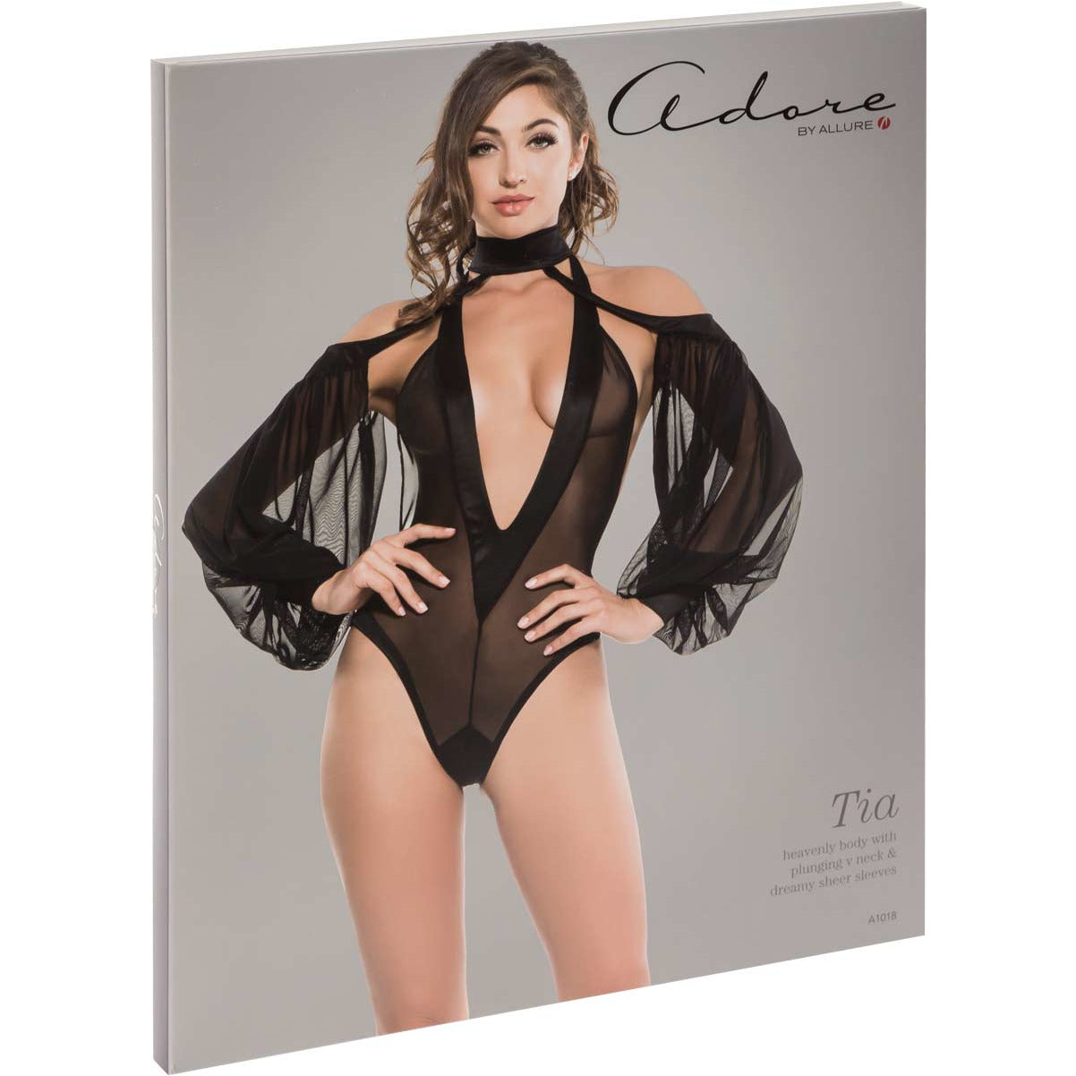 Adore by Allure - Tia Heavenly Bodysuit with Sheer Sleeves - Black - M
