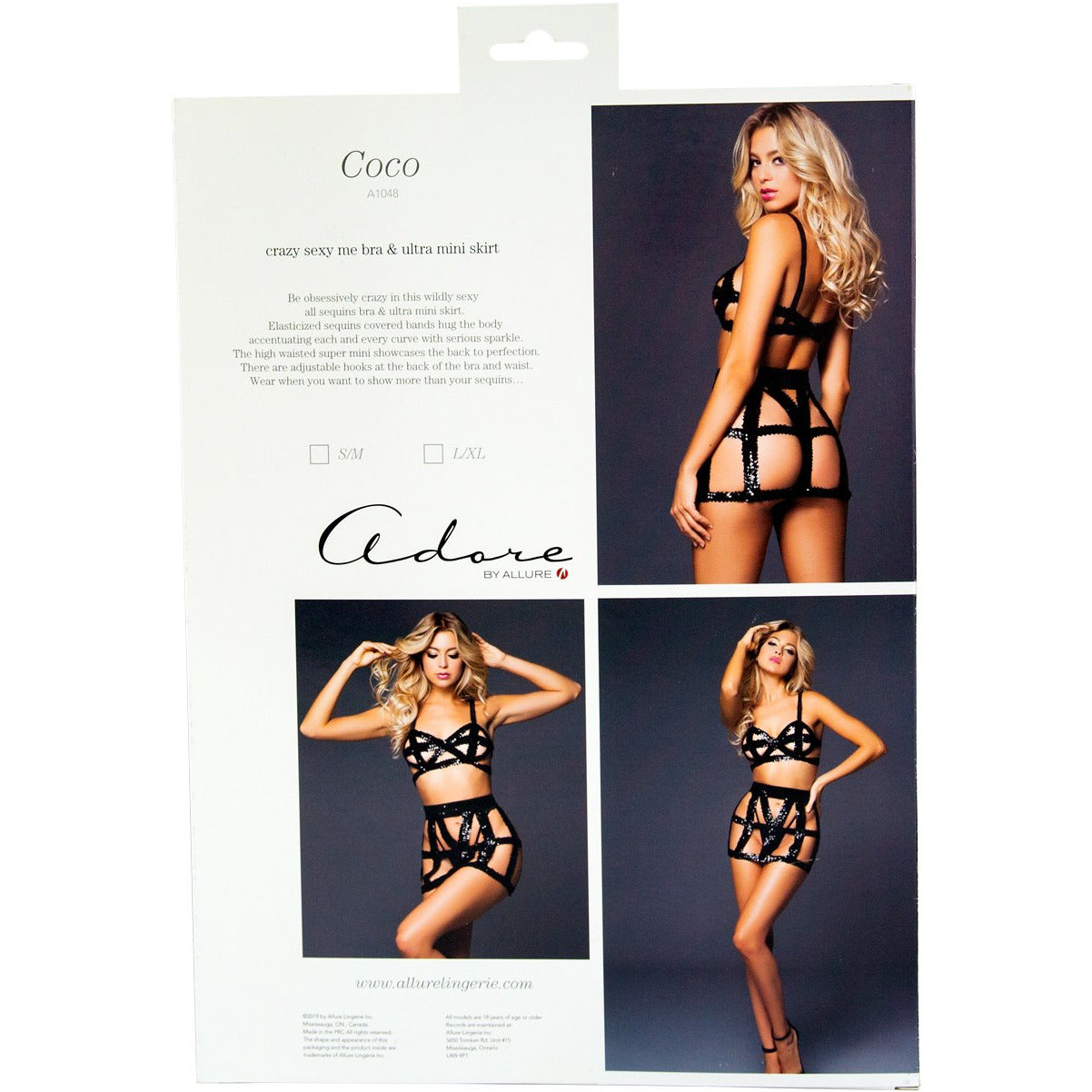 Adore by Allure - Coco Sexy Sequins Bra & Ultra Mini Skirt - Black-S/M