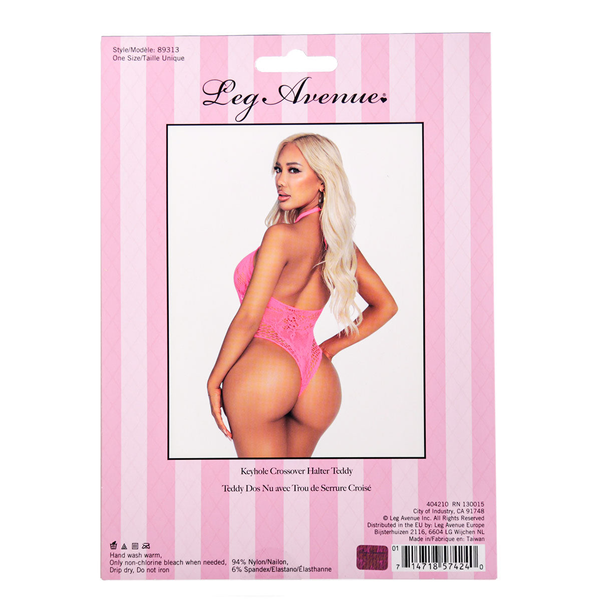 Teddy croisé à licou avec découpe Leg Avenue – Rose – Taille unique