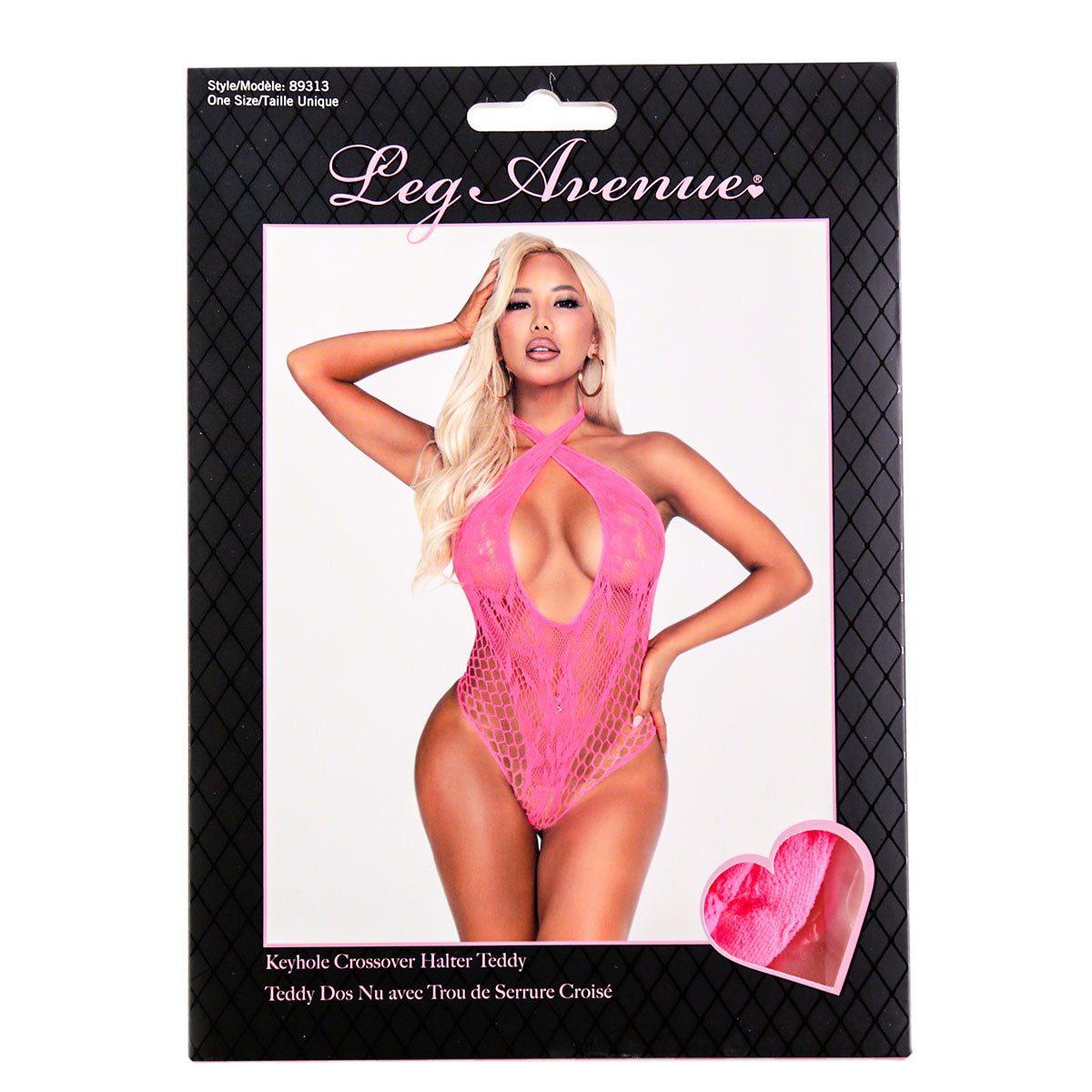 Teddy croisé à licou avec découpe Leg Avenue – Rose – Taille unique