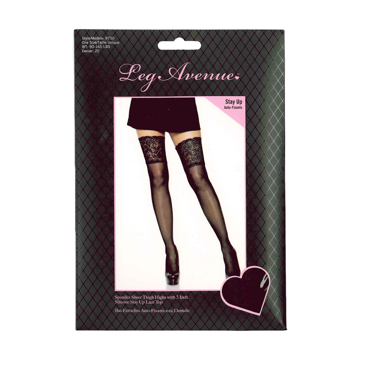 Leg Avenue™ - Spandex Sheer Thigh Highs With 5” Silicone Stay Up Lace Top – Black - OS