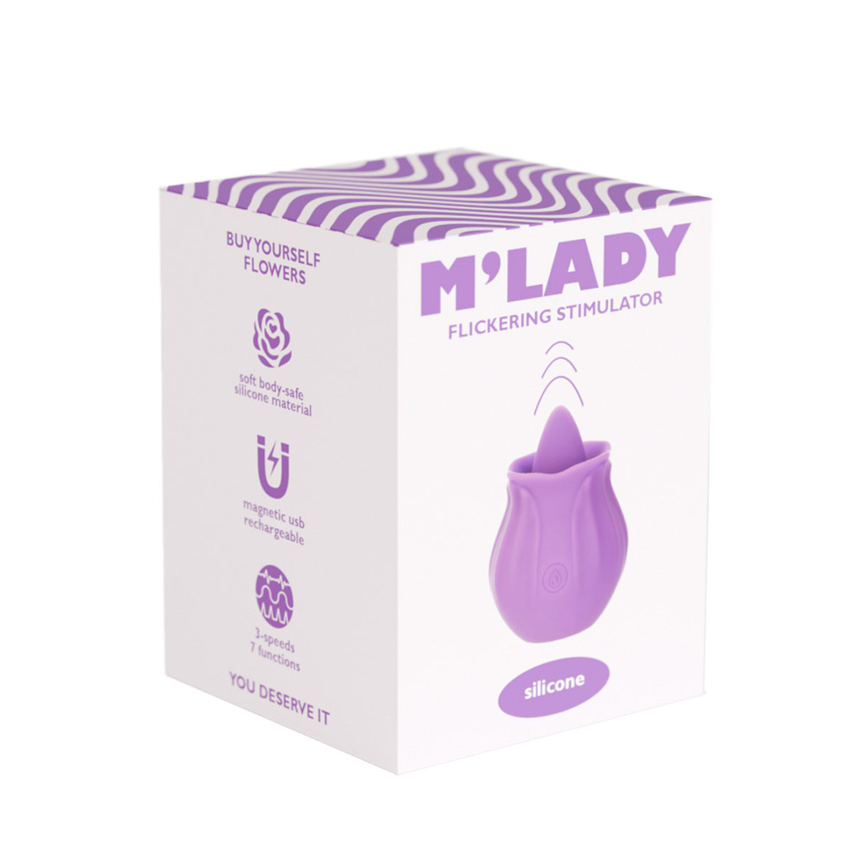 M'Lady - Rose Flickering Tongue Vibrating Clitoral Silicone Stimulator - Purple