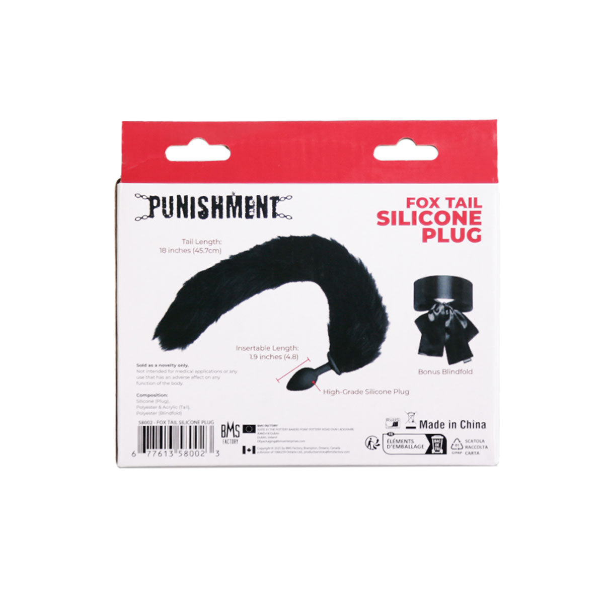 Châtiment - Plug anal en silicone queue de renard - Noir
