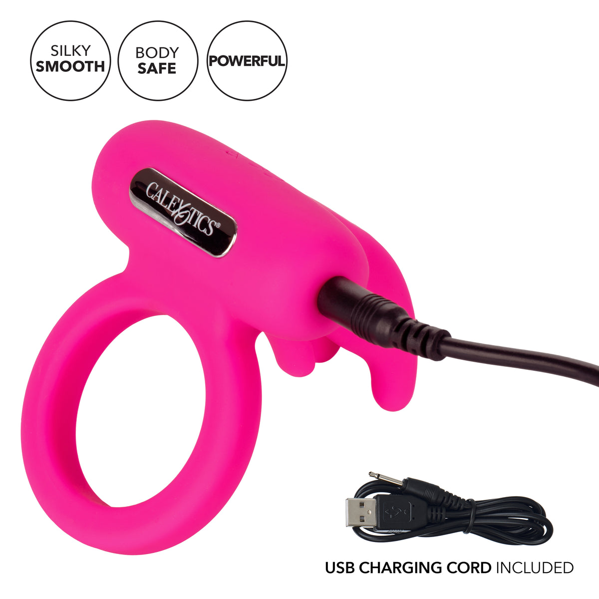 CALEXOTICS® - Silicone Rechargeable Triple Clit Flicker Vibrating Cock Ring - Pink