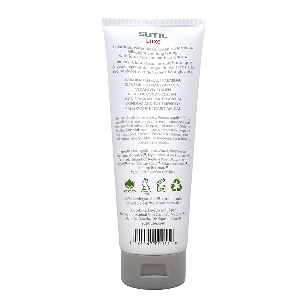Lubrifiant personnel à base d'eau SUTIL Luxe – 2/4/8 oz.