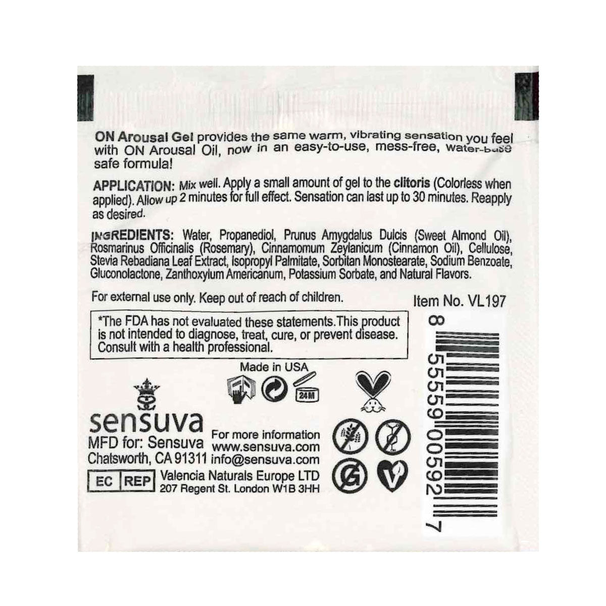 Sensuva – ON - Pour Elle - Gel Éveillant – Coffee Cake - Sachet 4ml/0.13 fl oz.