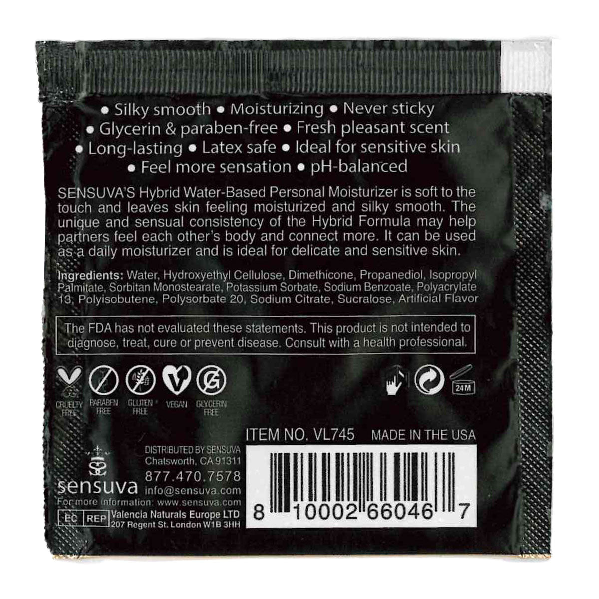 Sensuva – Hydratant personnel formule hybride – Fraise – Sachet 6 ml/0,20 fl oz.