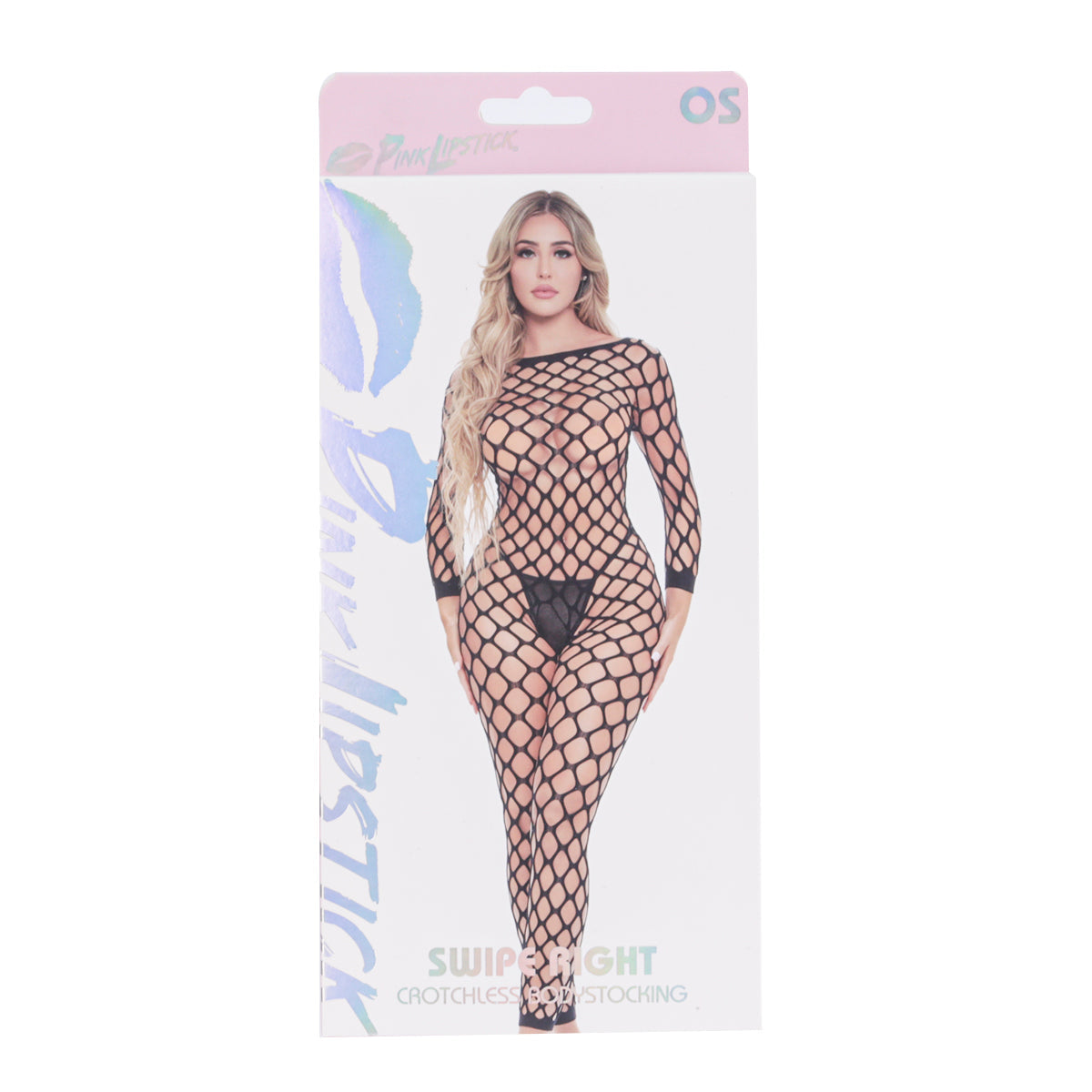 Bodystocking entrejambe ouvert Pink Lipstick Swipe Right - Noir