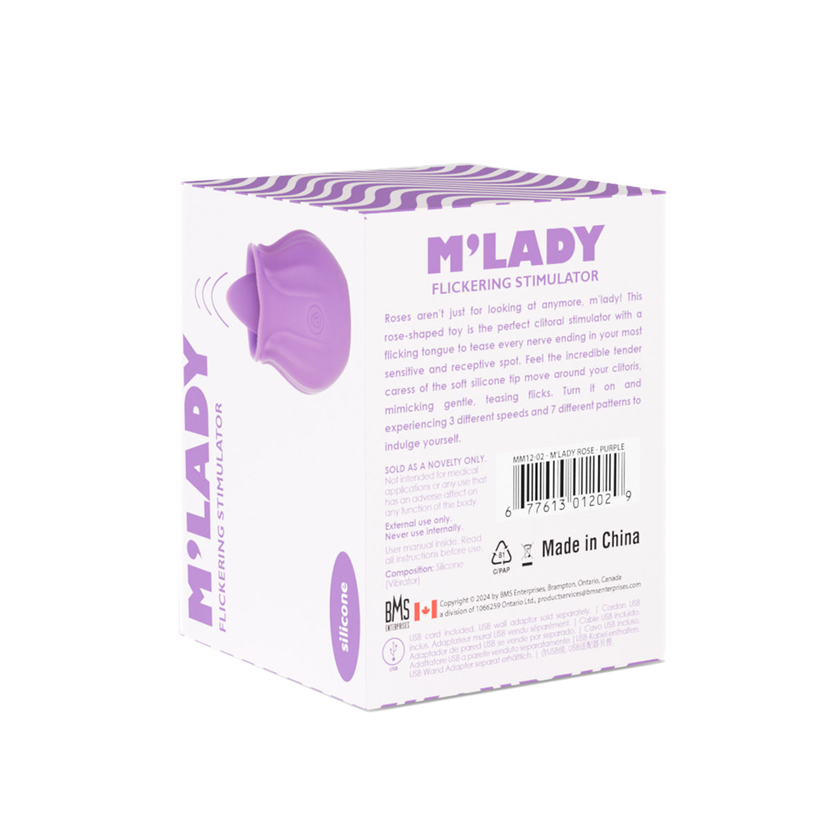 M'Lady - Rose Flickering Tongue Vibrating Clitoral Stimulator - Purple