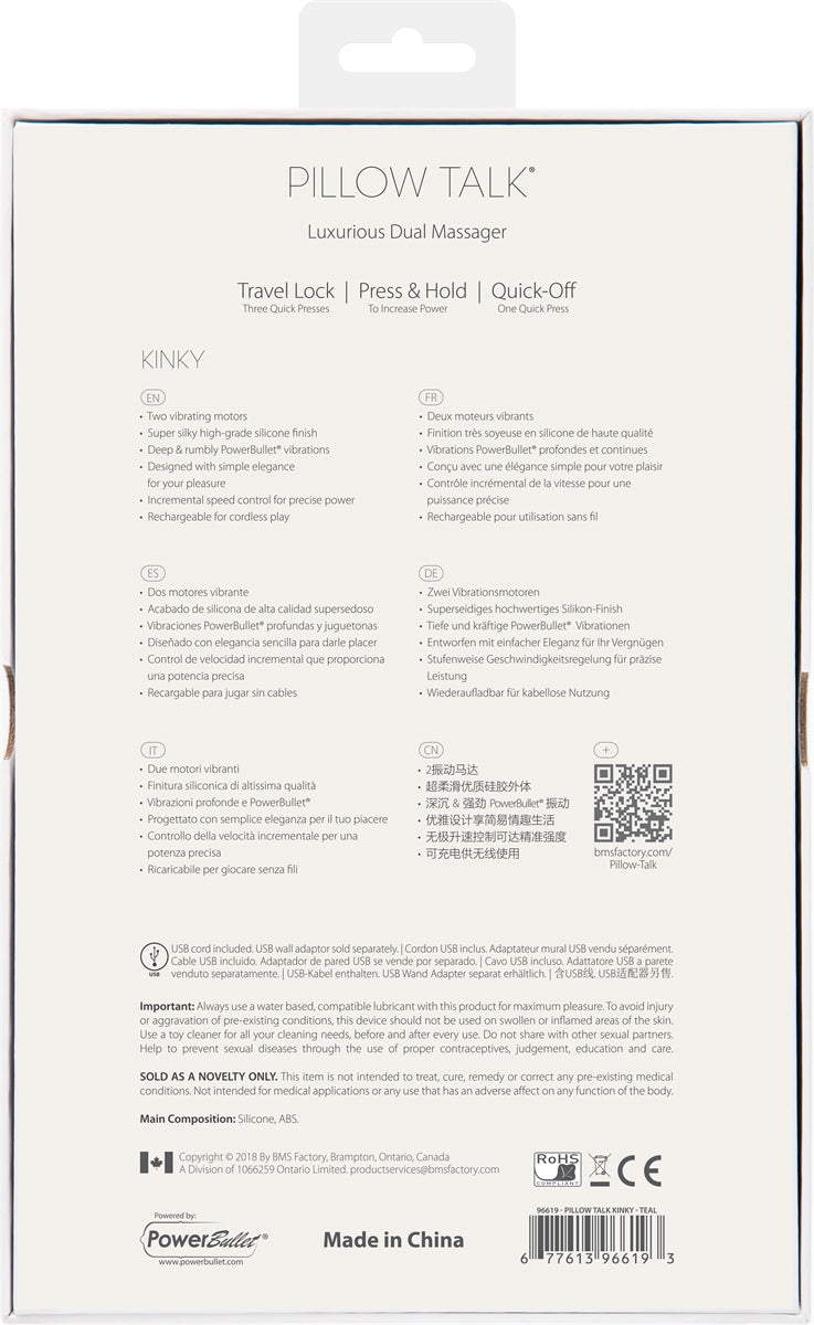 Pillow Talk - Kinky Dual Vibrator - Rechargeable - Teal