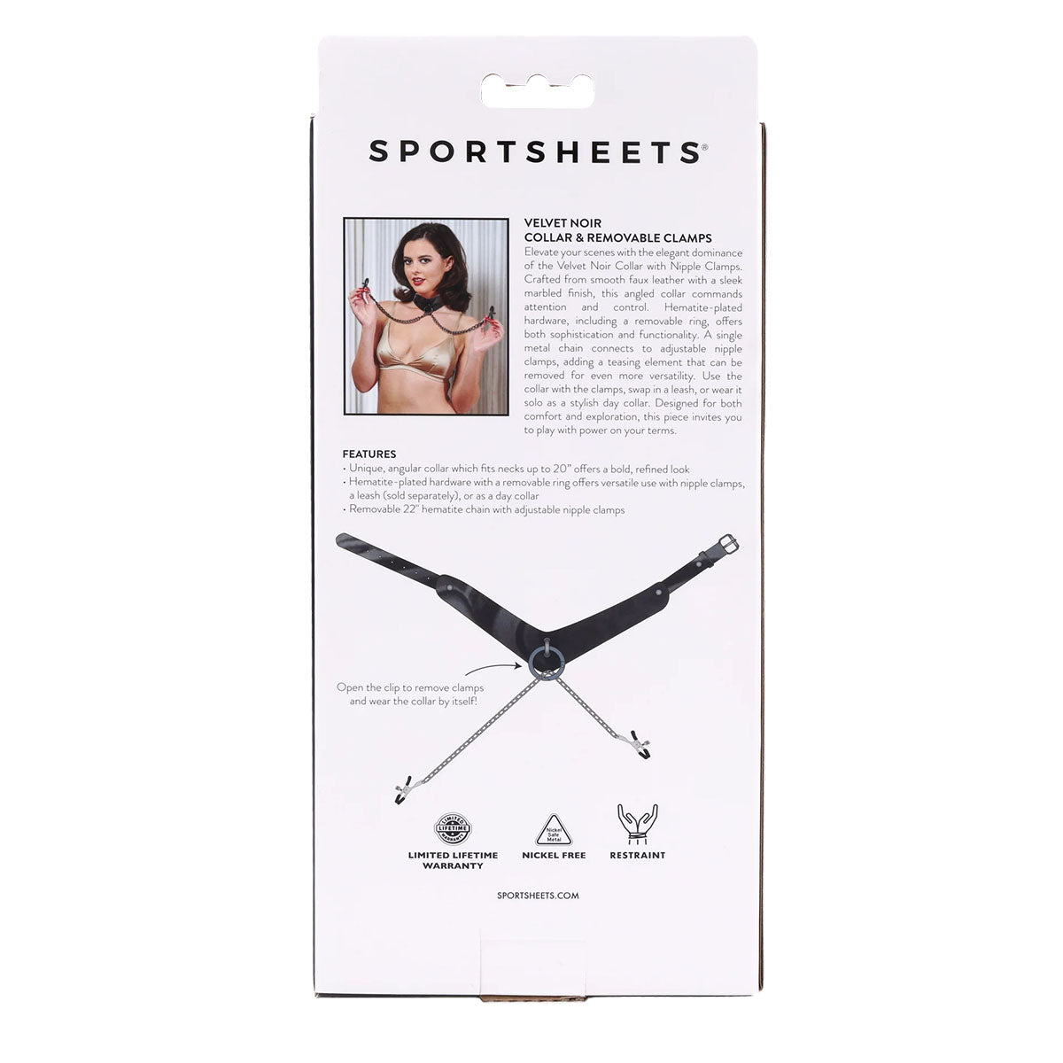 Collier en velours Noir SportSheets avec pinces amovibles