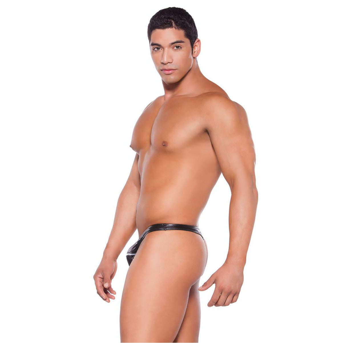 Zeus by Allure - Wet Look Horizontal Zipper Thong - Black OS