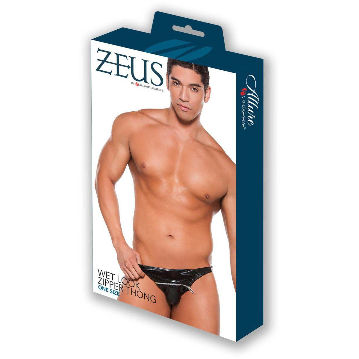 Zeus par Allure - String Wet Look à Fermeture Éclair Horizontale - Noir Taille Unique