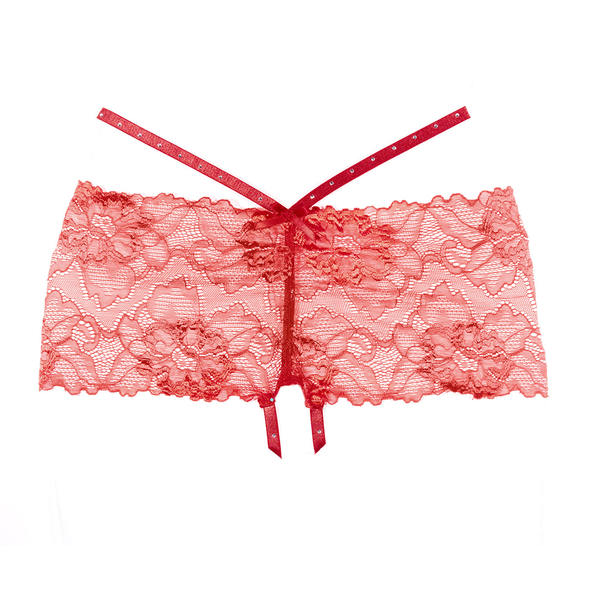 Allure - Kelly Lace Crotchless Shorts - Red