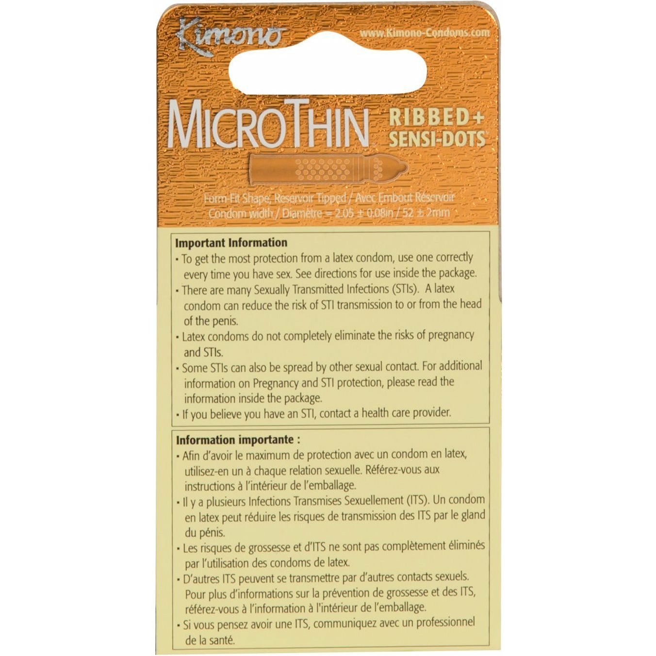 Préservatif en latex lubrifié Kimono® micro-fin nervuré + Sensi-Dots – Paquet de 3
