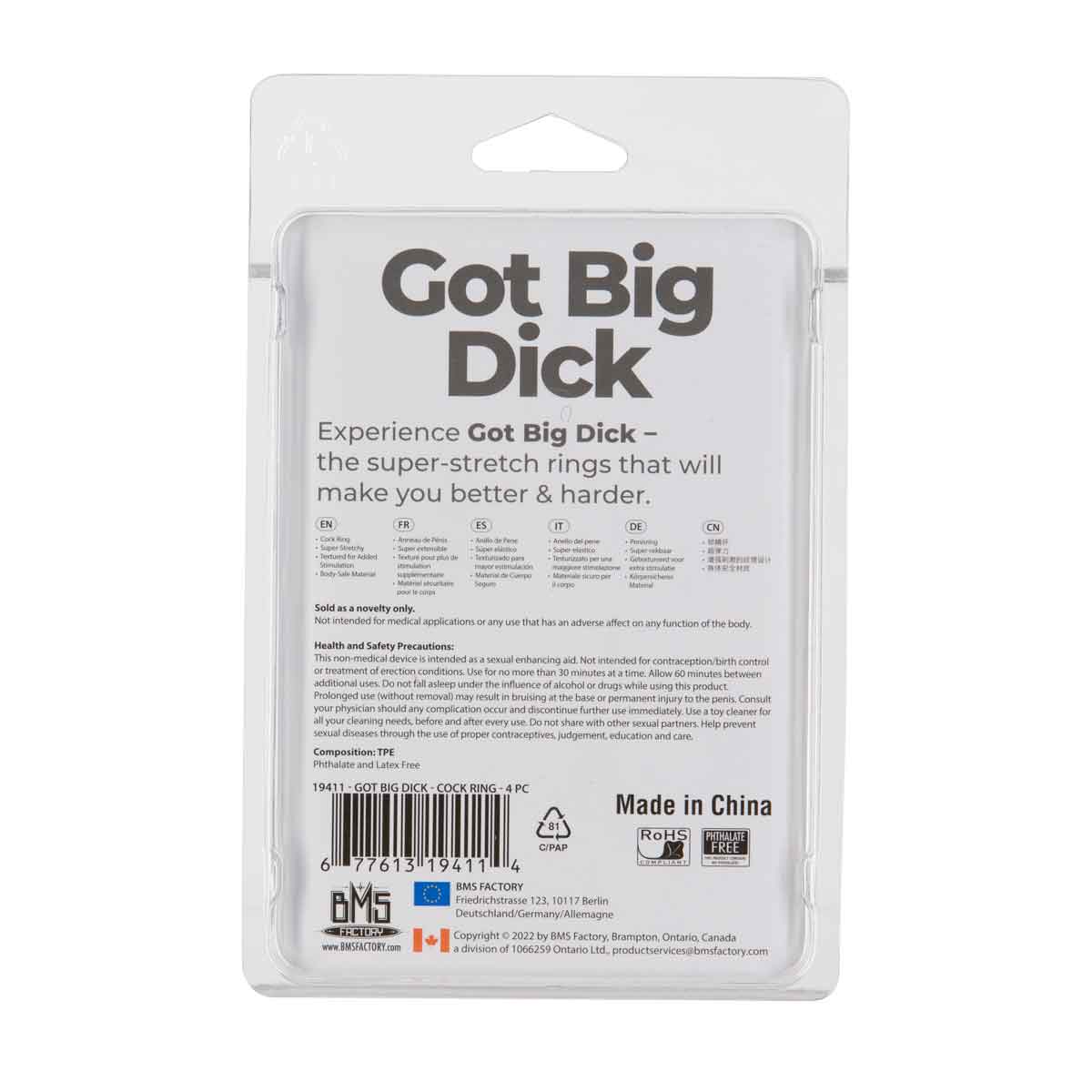Got Big Dick - Super Stretch Cock Rings - Black - 4 Pack