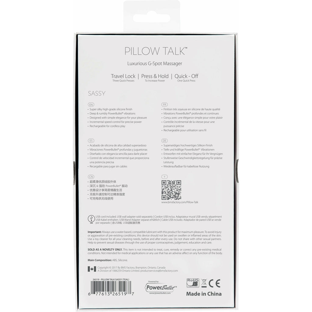 Pillow Talk - Vibrateur G-Spot Sassy - Rechargeable - Bleu sarcelle