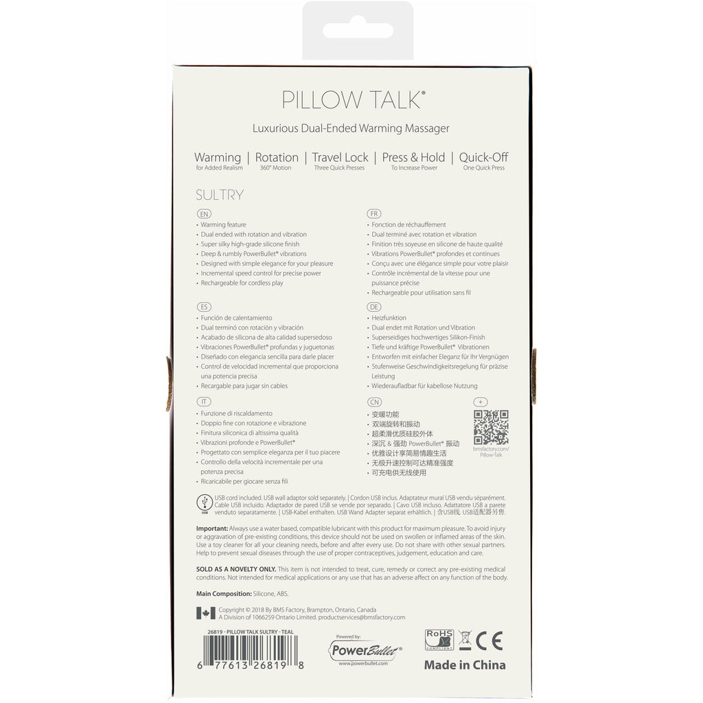 Pillow Talk - Sultry Dual-Ended Vibrator - Rechargeable - Teal