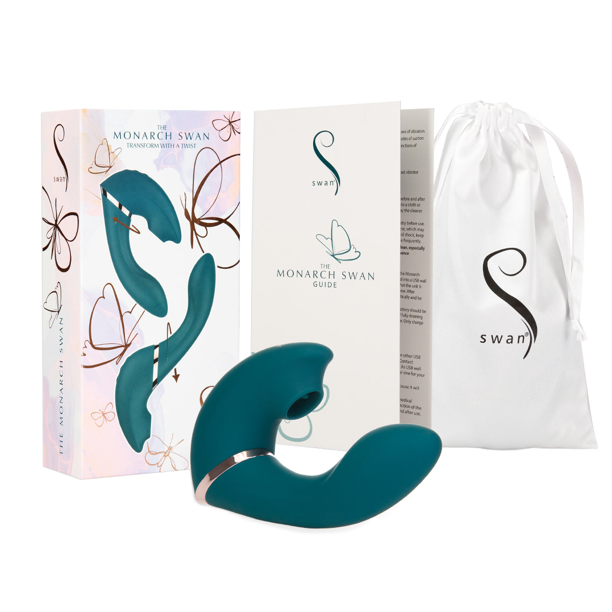 Swan - Monarch - Transform With A Twist Vibrator & Stimulator - Teal