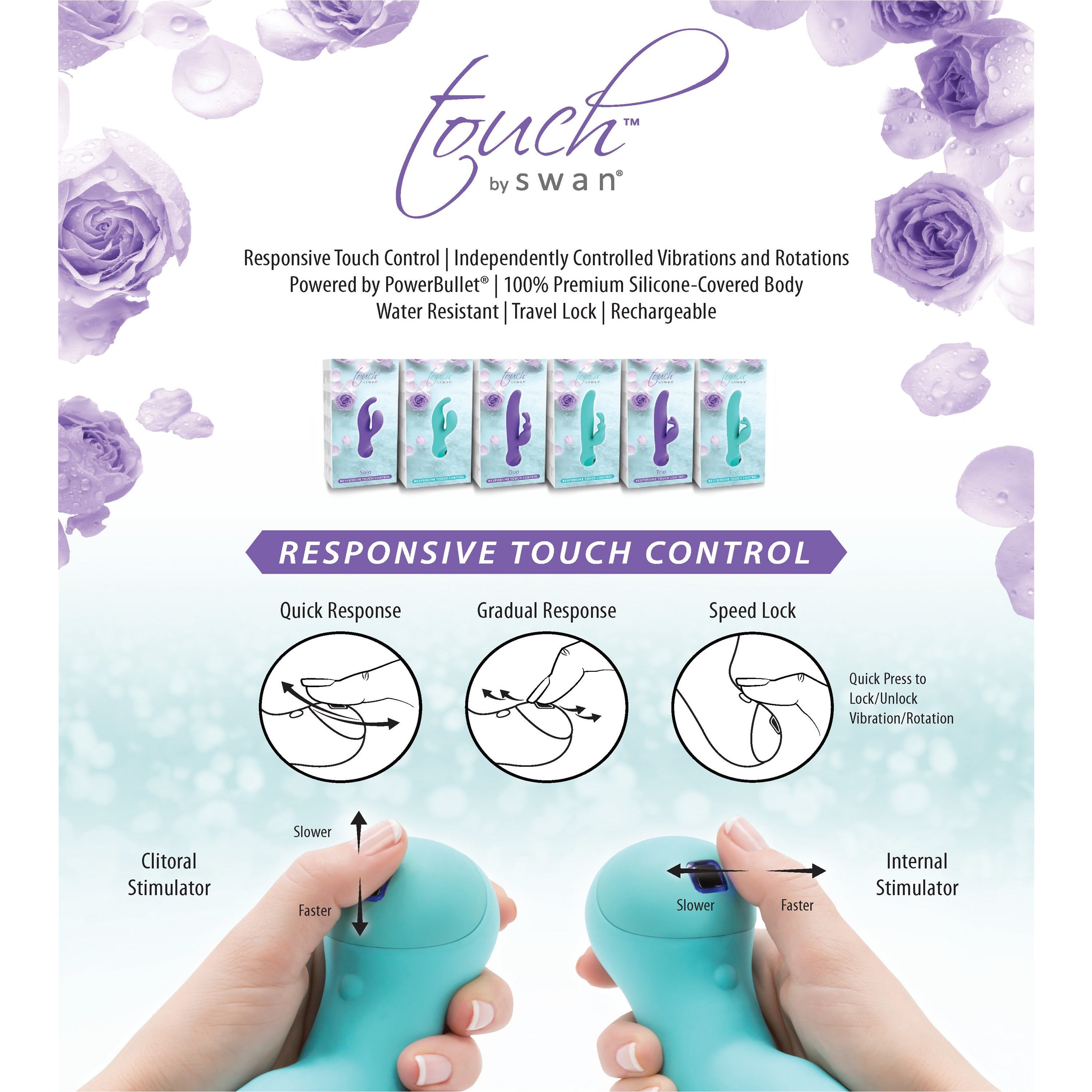 Swan - Touch - Solo - Dual Vibrator - Rechargeable - Purple