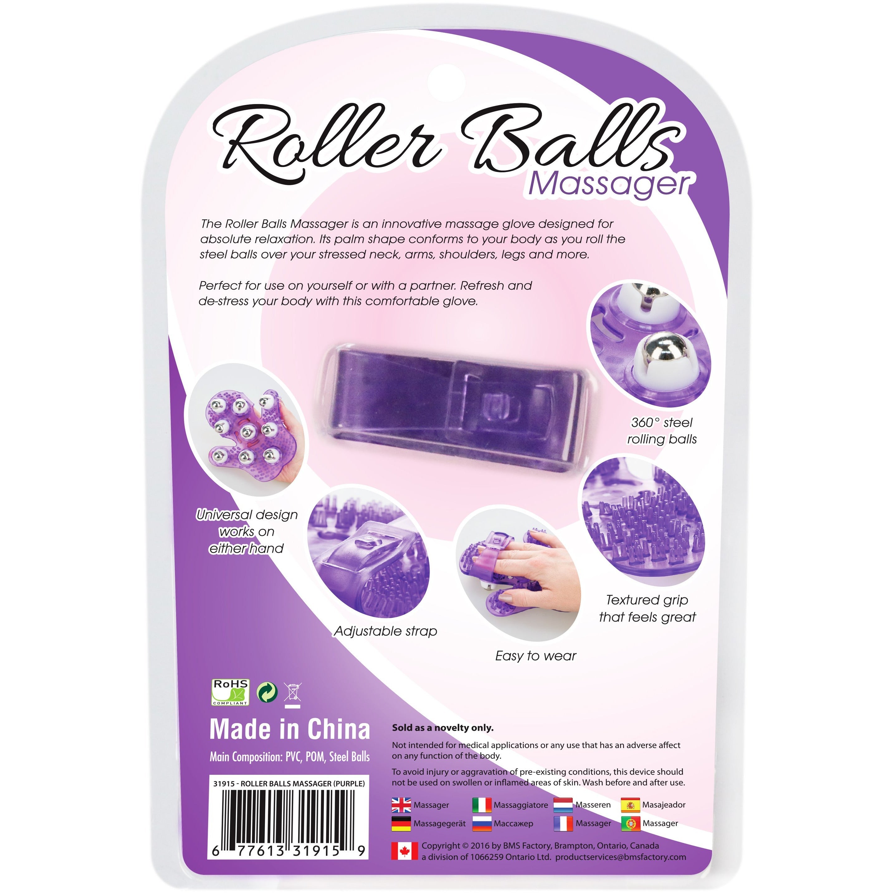 Roller Ball Massage Glove - Purple