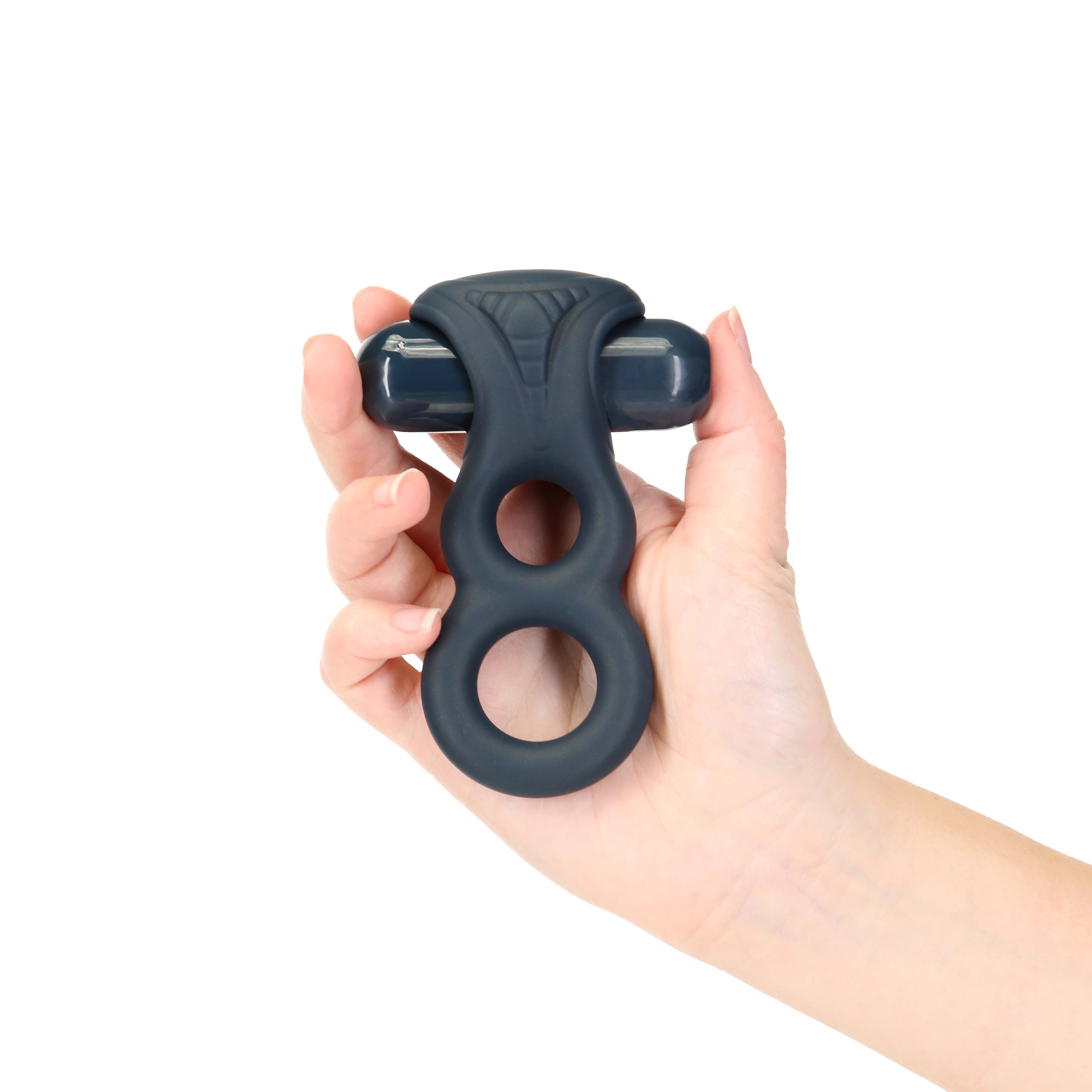 LUX active - Triad Silicone Vibrating Dual Ring with Remote - 4.5" - Dark Blue