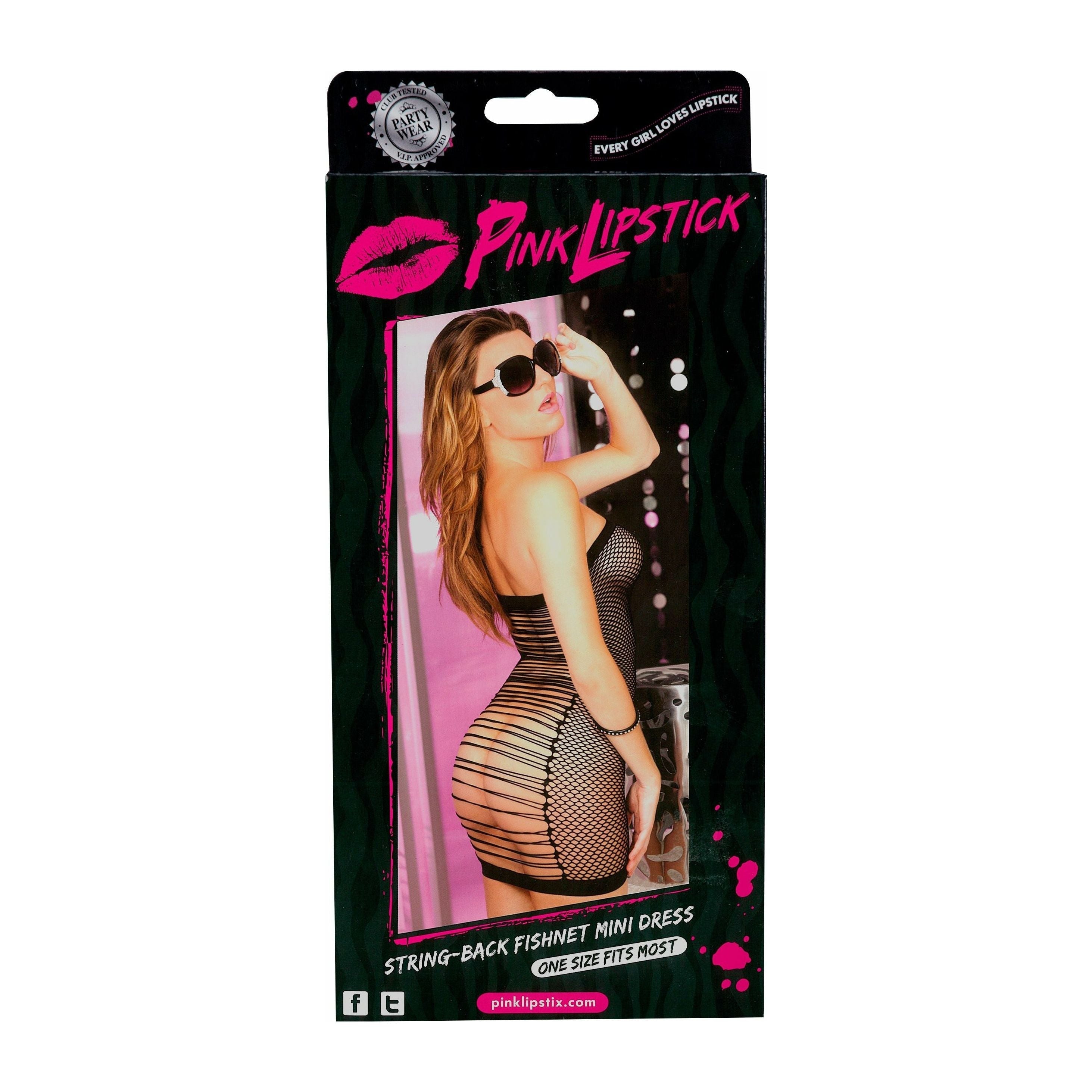 Pink Lipstick String-Back Fishnet Mini Dress - Black - One Size