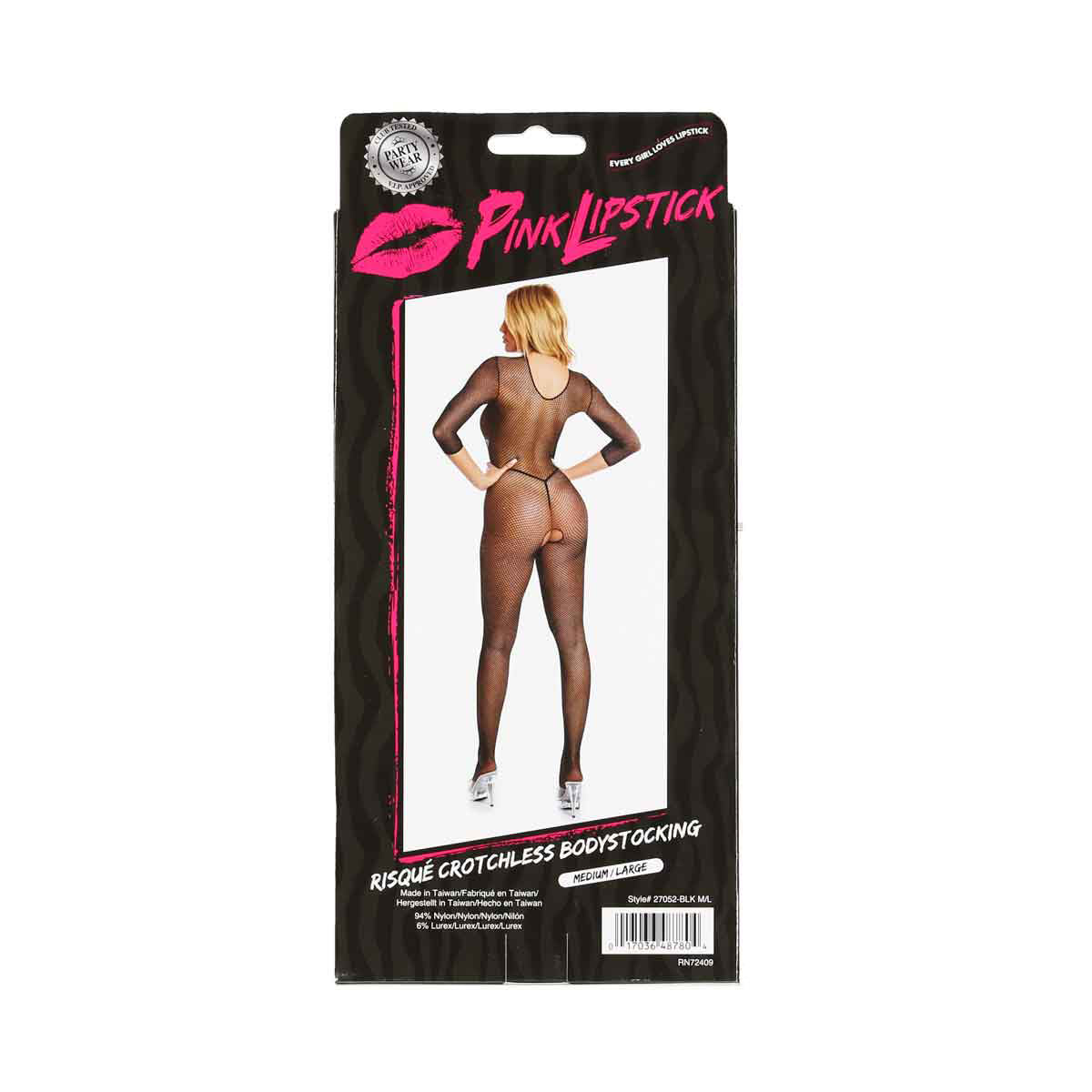 Rouge à Lèvres Rose - Body Bas Résille Entrejambe Ouvert - Noir - M/L