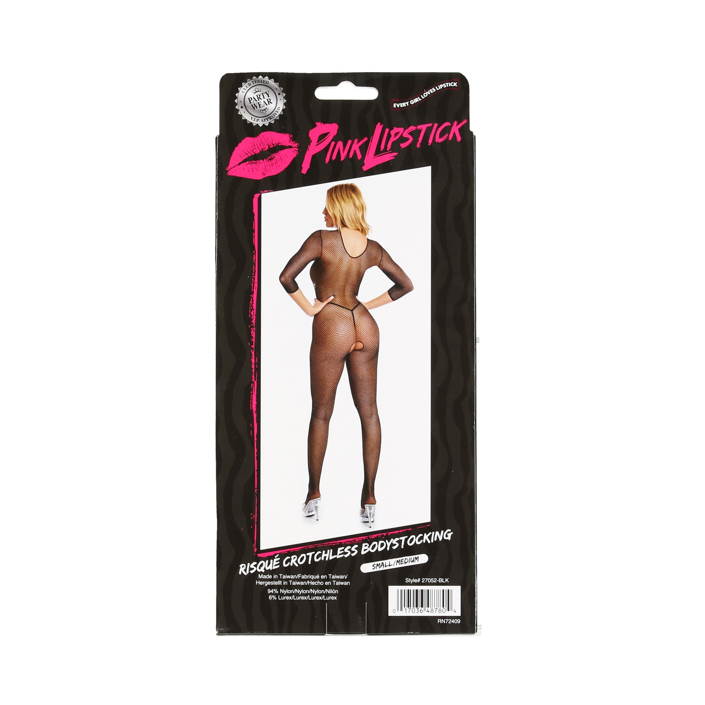 PINK LIPSTICK - Risque Crotchless Bodystocking - Small/Medium - Black