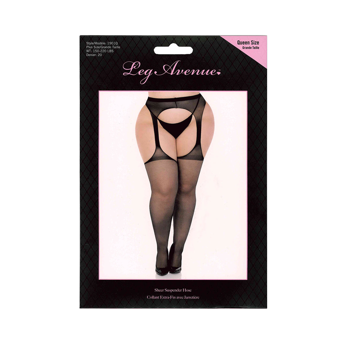 Leg Avenue Sheer Suspender Hose - Black - Plus Size