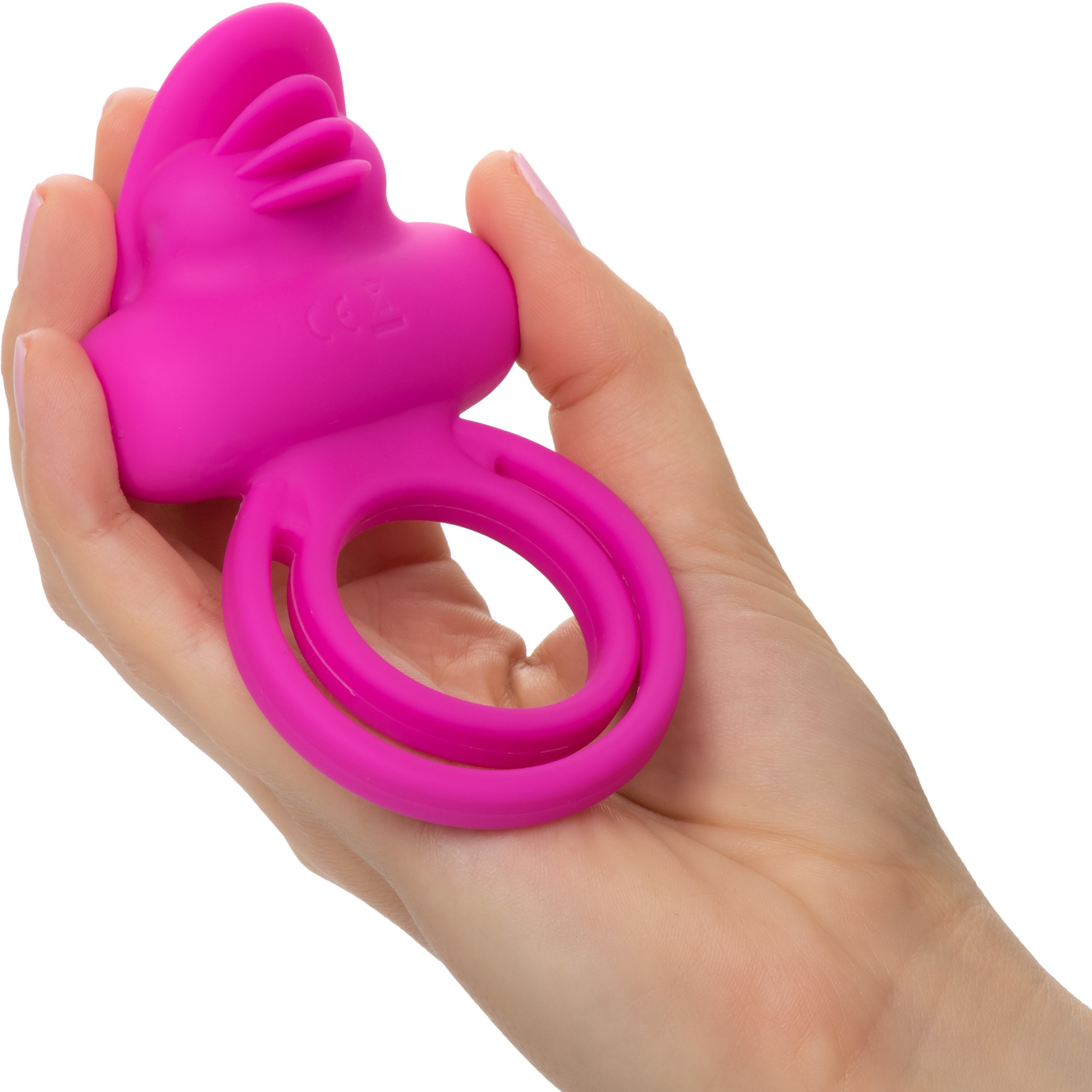 CALEXOTICS® - Silicone Rechargeable Dual Clit Flicker Vibrating Cock Ring - Pink