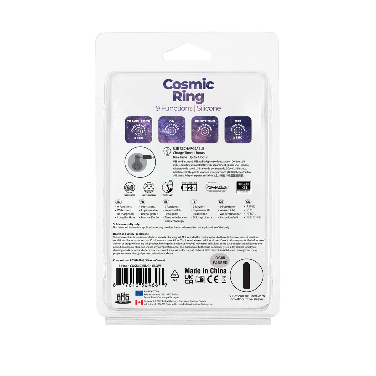 PowerBullet - Cosmic Ring - Vibrating Cock Ring - Glow-in-the-Dark Blue