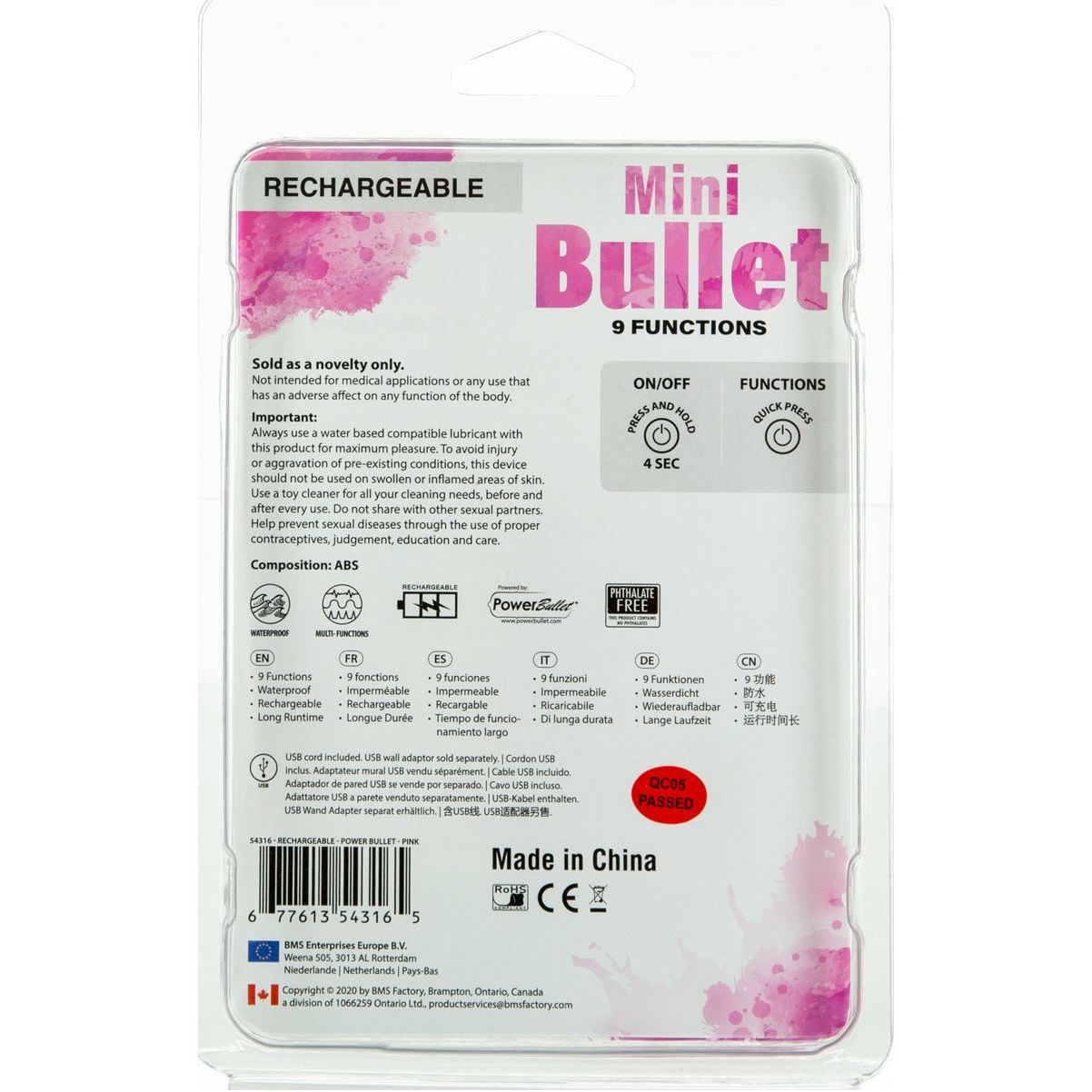 BMS - Mini Bullet Vibrator - Rechargeable - Pink