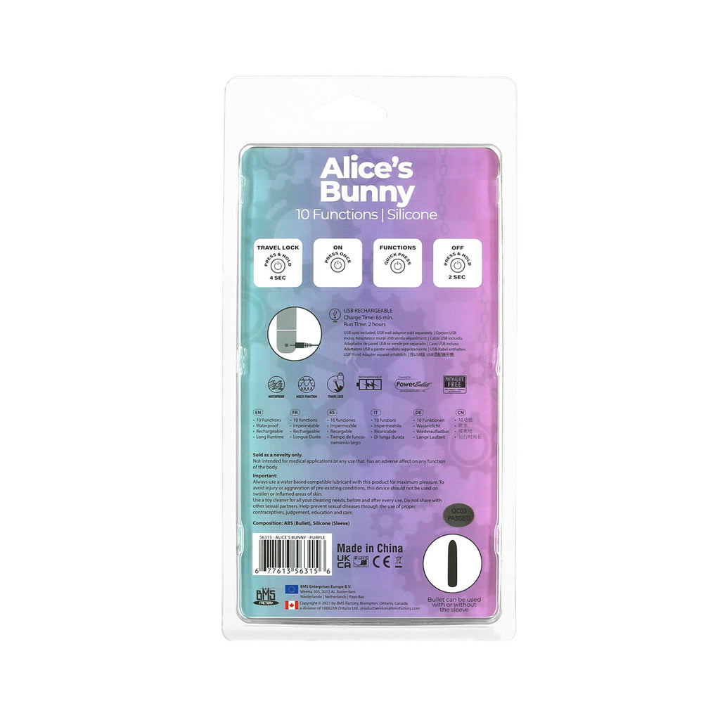 BMS - Alice's Bunny - Rechargeable Bullet avec Gaine Lapin Amovible - Violet