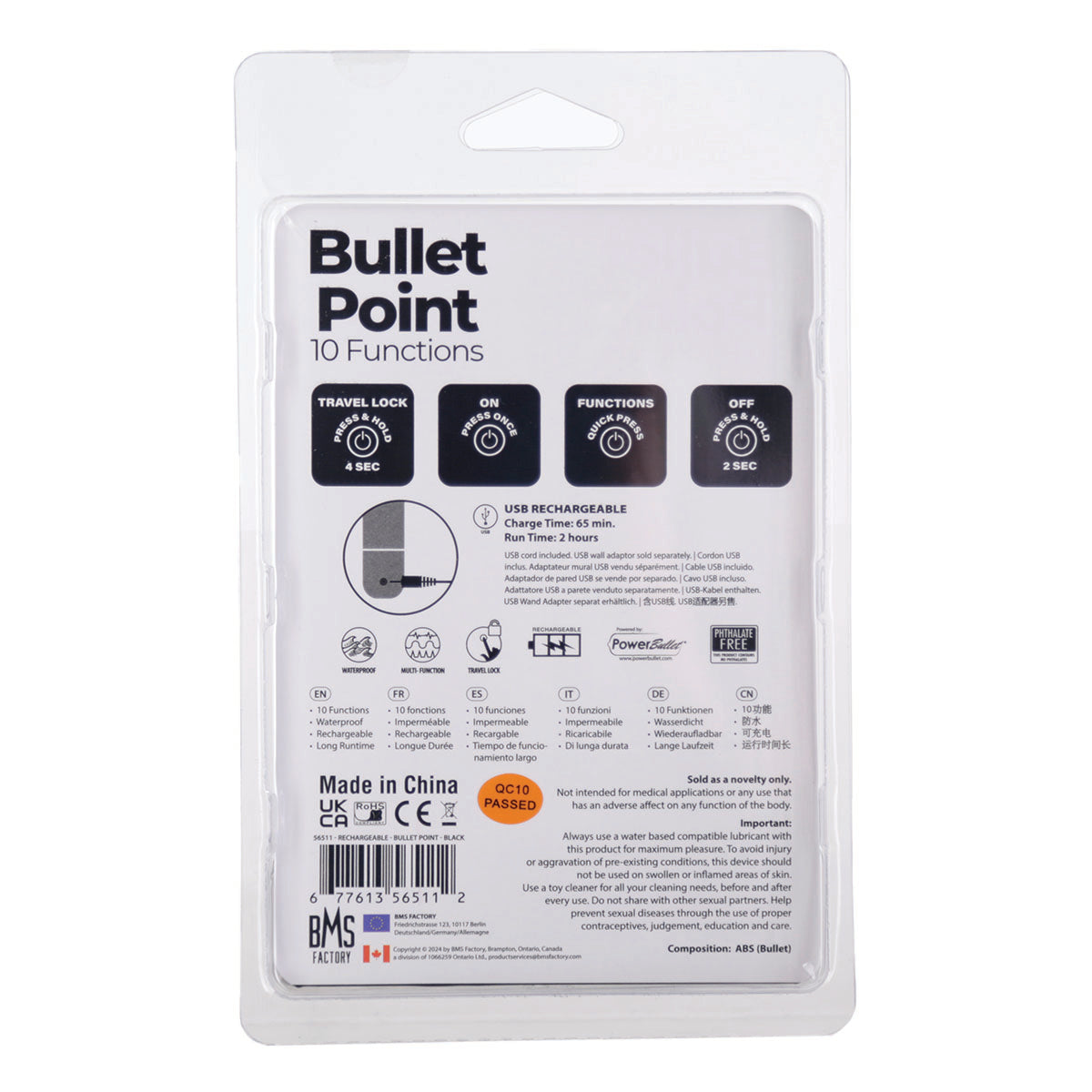 BMS - Bullet Point - Bullet Vibrator - USB Rechargeable - Black