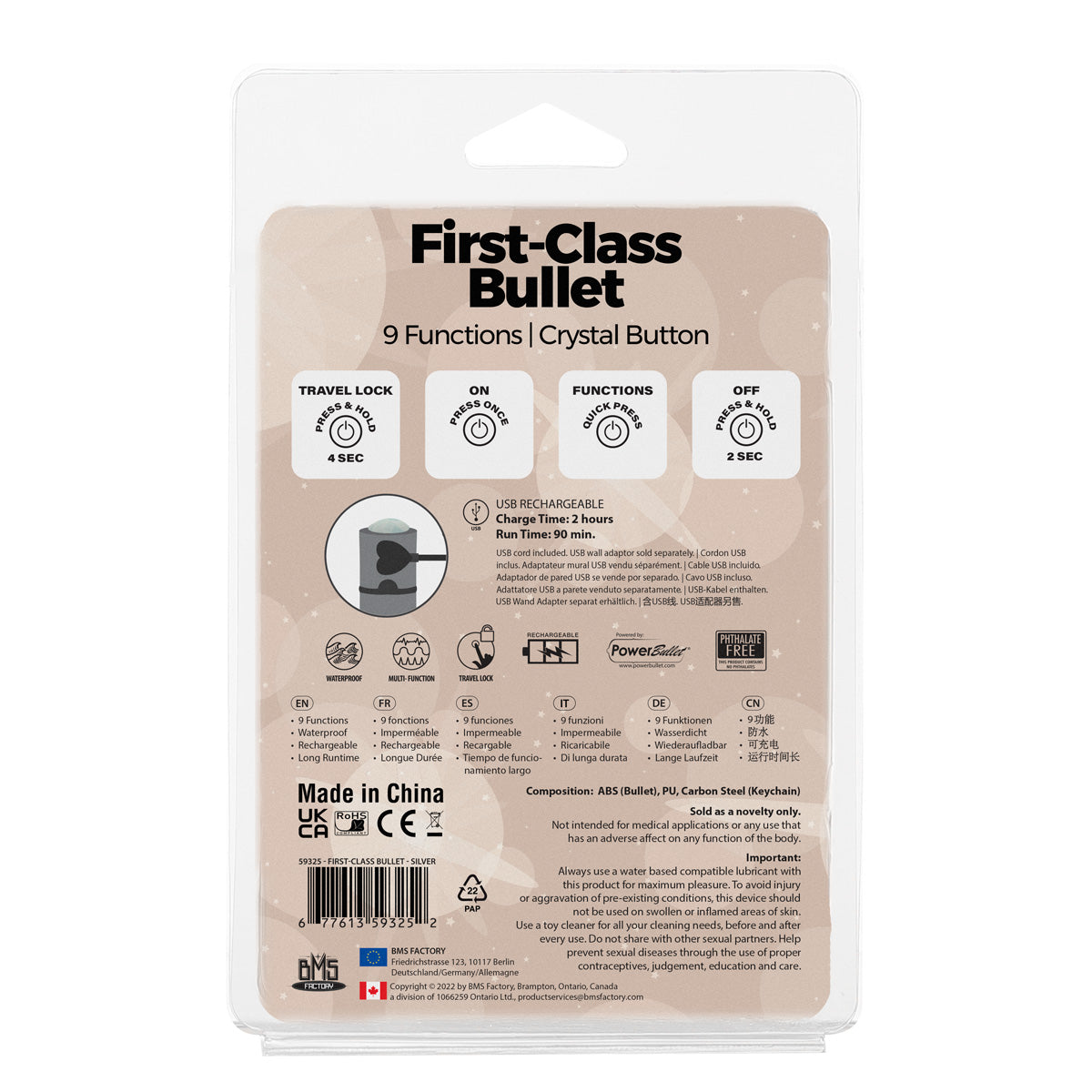 BMS - Balle de première classe - Vibromasseur balle de 2,5" avec pochette porte-clés - Argent