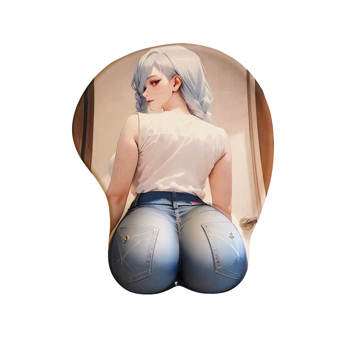 Tapis de souris Anime – Blonde aux cheveux gris en jean bleu